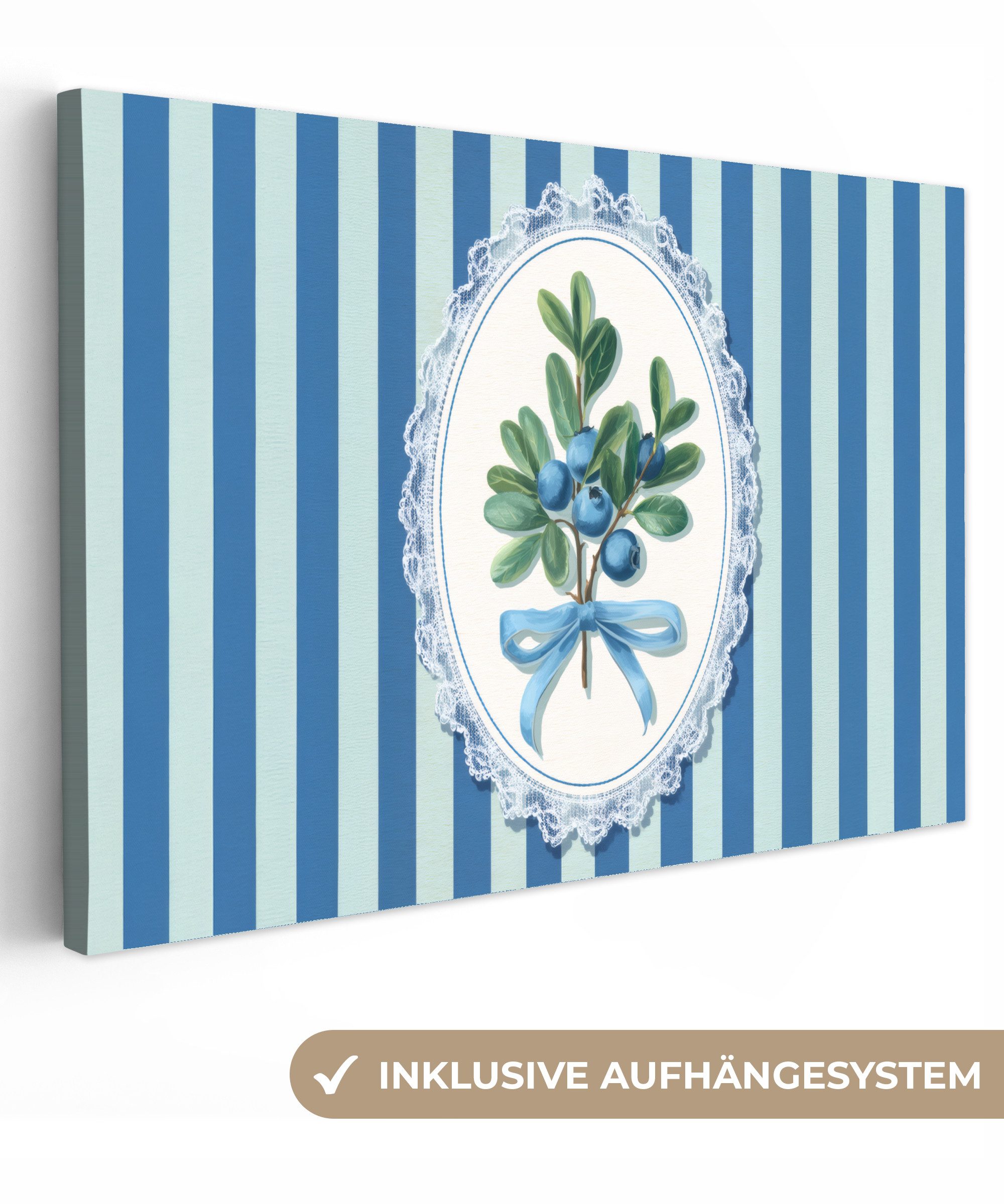 Leinwandbild Illustration - Beeren - Blau - Streifen