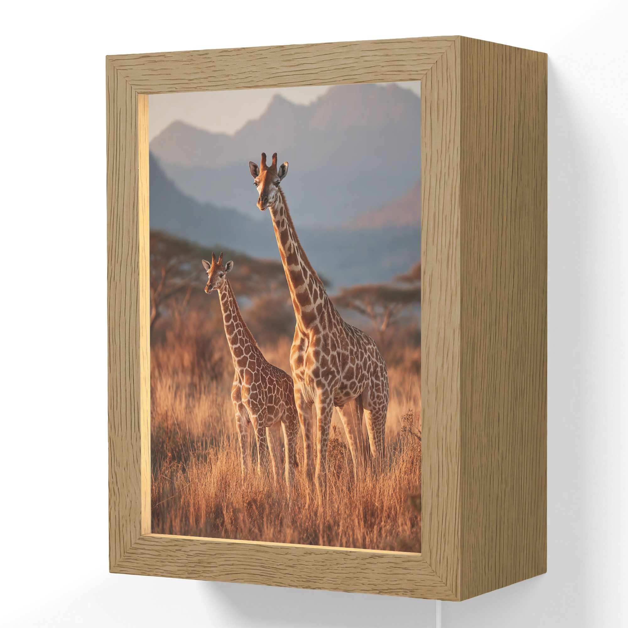 OnlyWow Wandleuchte Lightbox Giraffen - Hohes Gras - Akazienbäume, Dimmbar, Farbwechsel, LED, Warmweiß, Kaltweiß, Neutralweiß Einstellbar, Wandlampe Innen, Dimmbar, mit Kabel, LED, Beleuchtung, Wohnzimmer