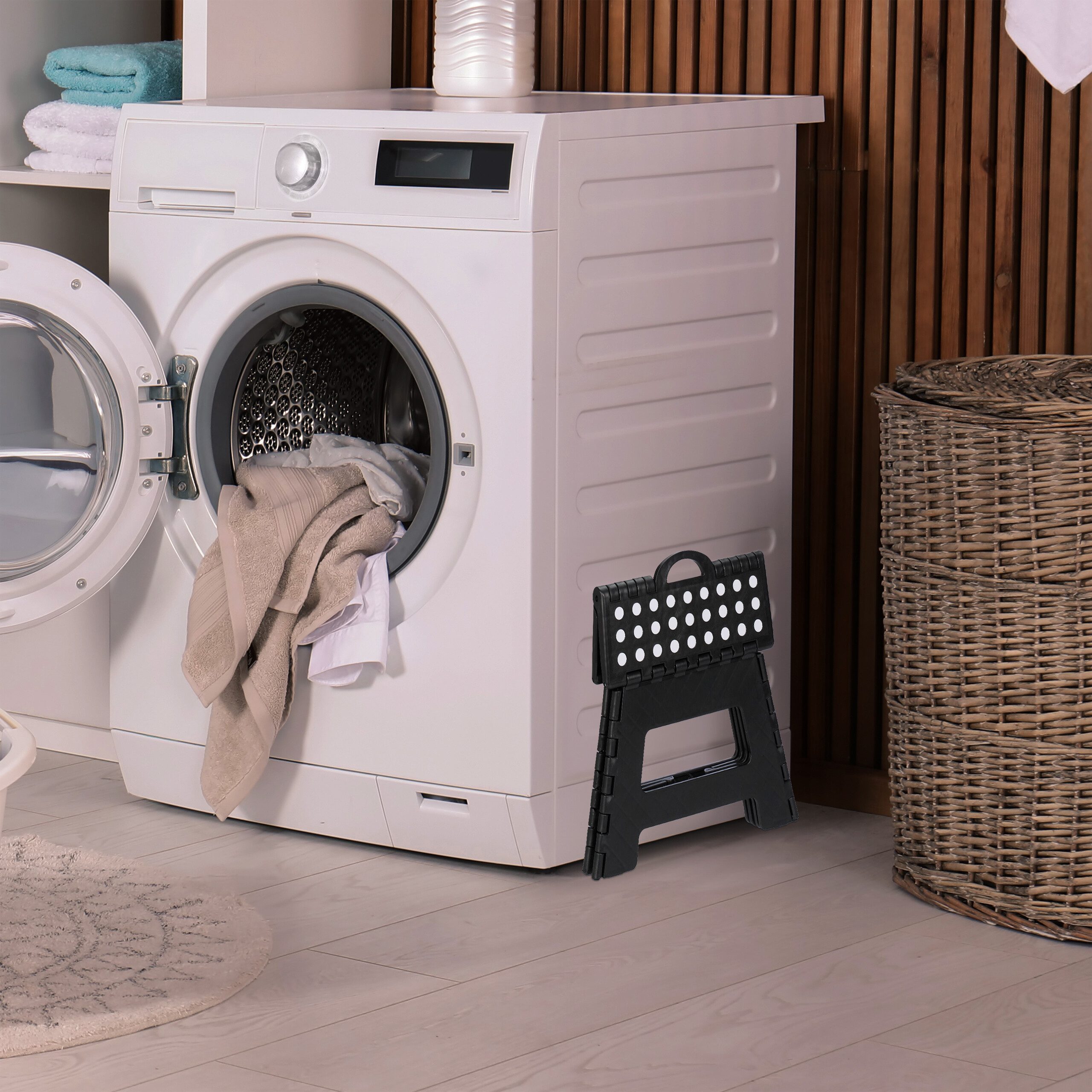 relaxdays Sitzhocker Klapphocker faltbar M, schwarz günstig online kaufen