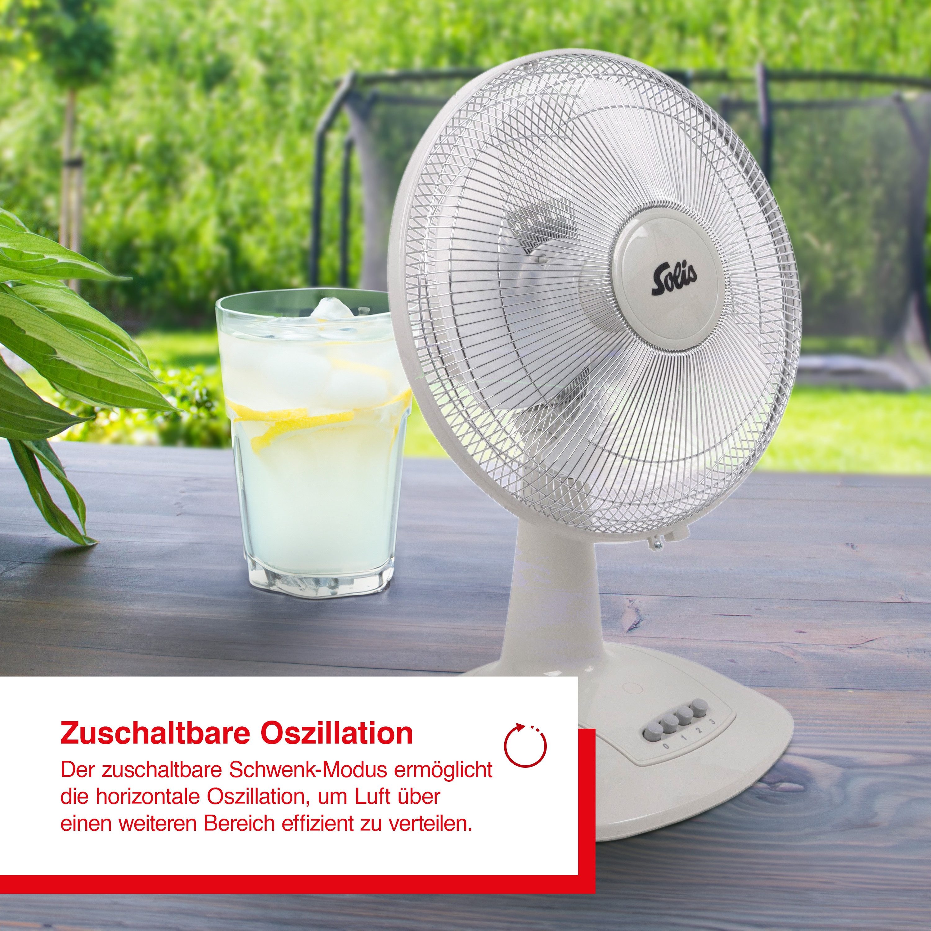 SOLIS OF SWITZERLAND Tischventilator Desk Fan, Typ 746, 45 W, 3 Stufen, Oszillationsfunktion, max. 54 dB