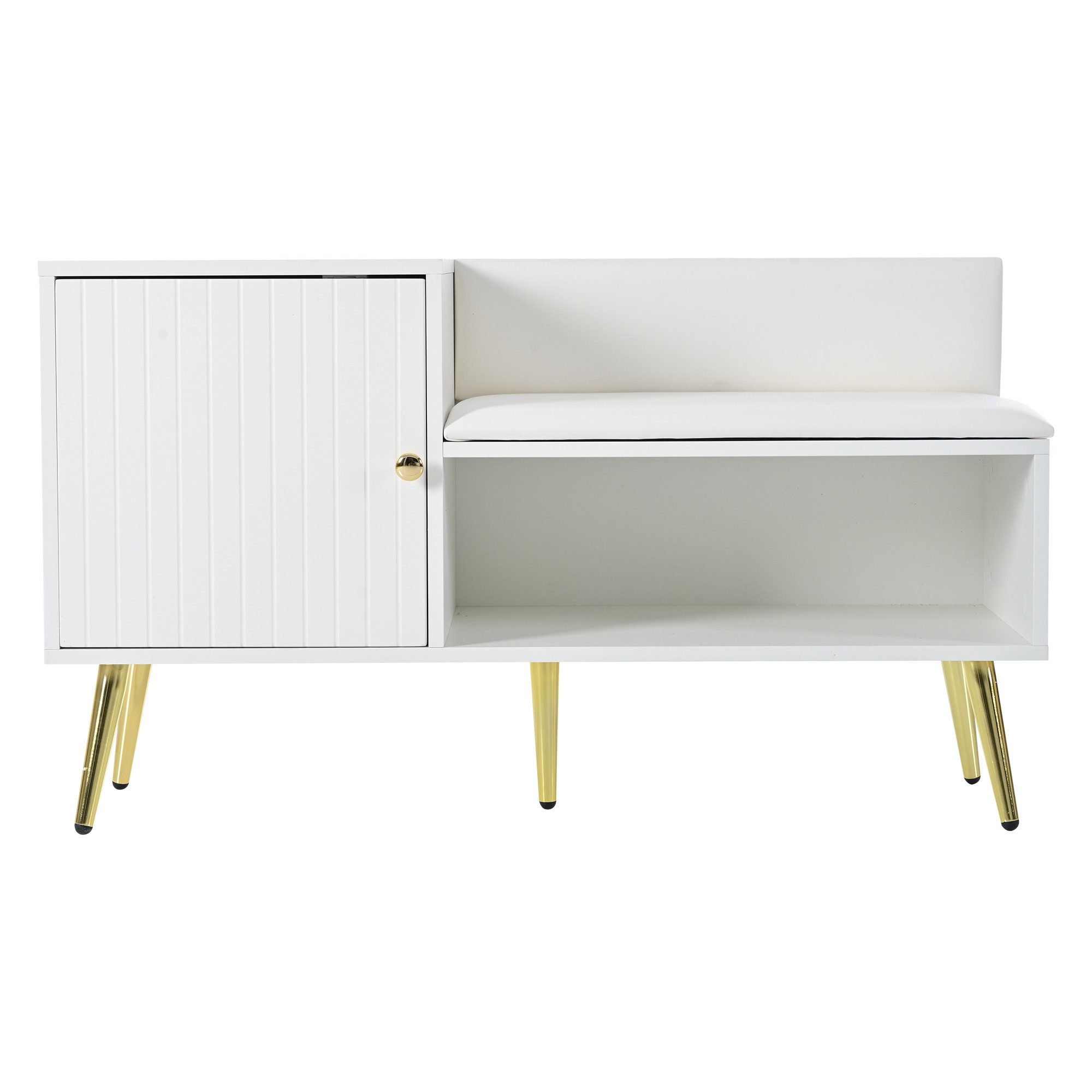 Flieks Schuhschrank B100/T40/H58 cm (1-St., gepolsterter Sitzfläche und Metallgriff, ca 8 Paar Schuhe) Schuhwechselhocker mit Seitenschrank Schuhbank mit Tür We – Bild 3 von 5
