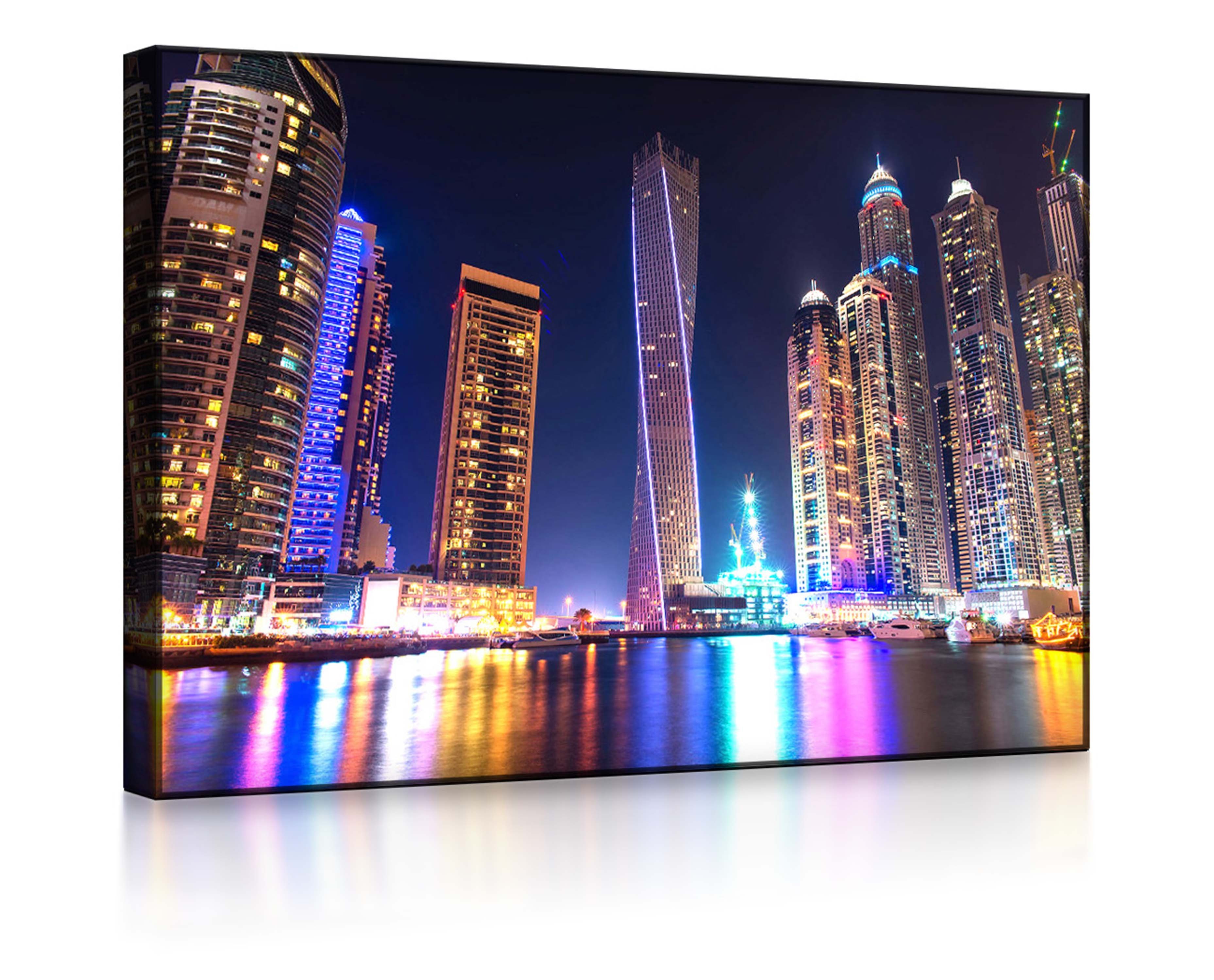 LED-Bild Dubai Skyline mit Cayan Tower front lighted / 60x40cm