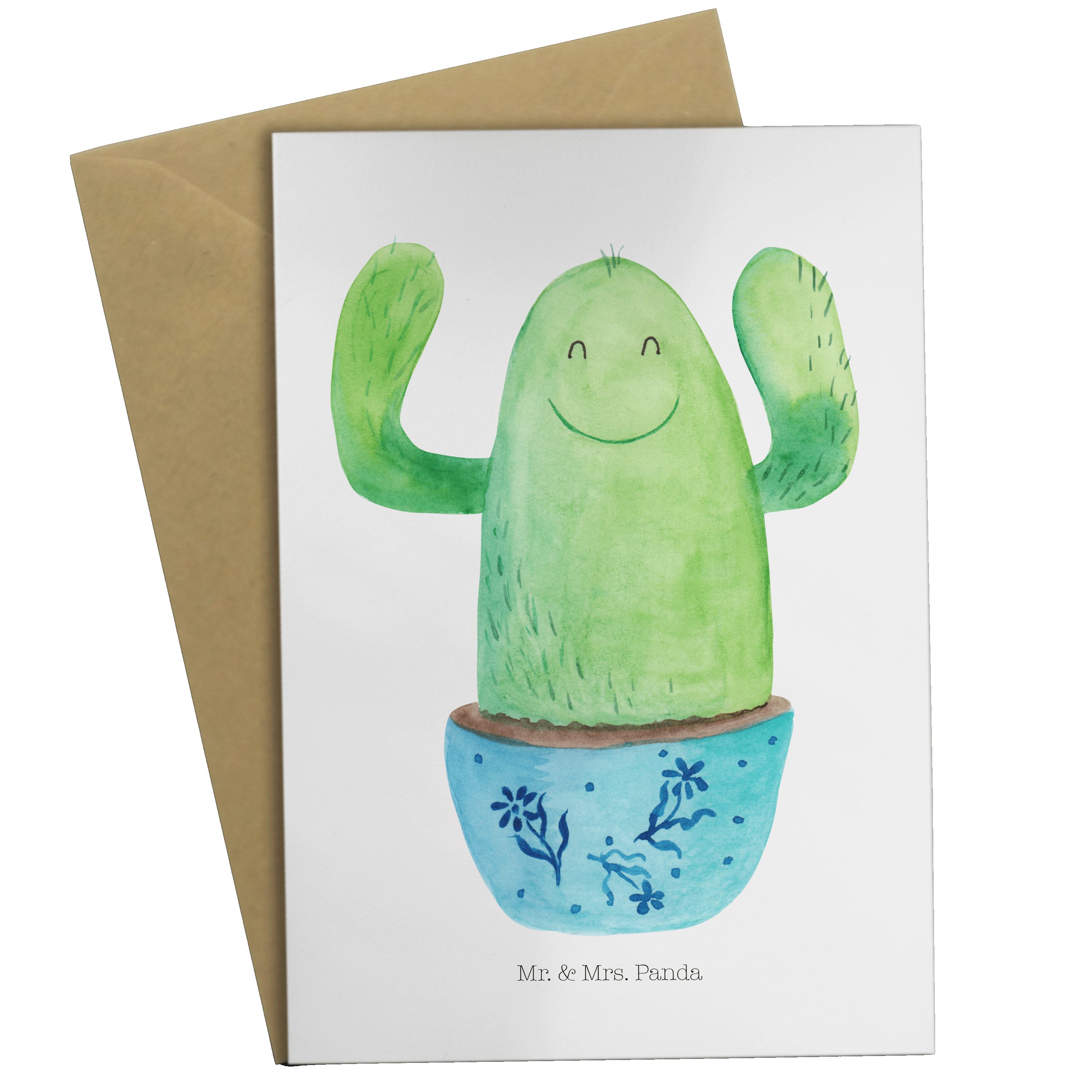 Mr. & Mrs. Panda Grußkarte Kaktus Happy - Weiß - Geschenk, Klappkarte, Karte, Neustart, Hochzeit | Grußkarten