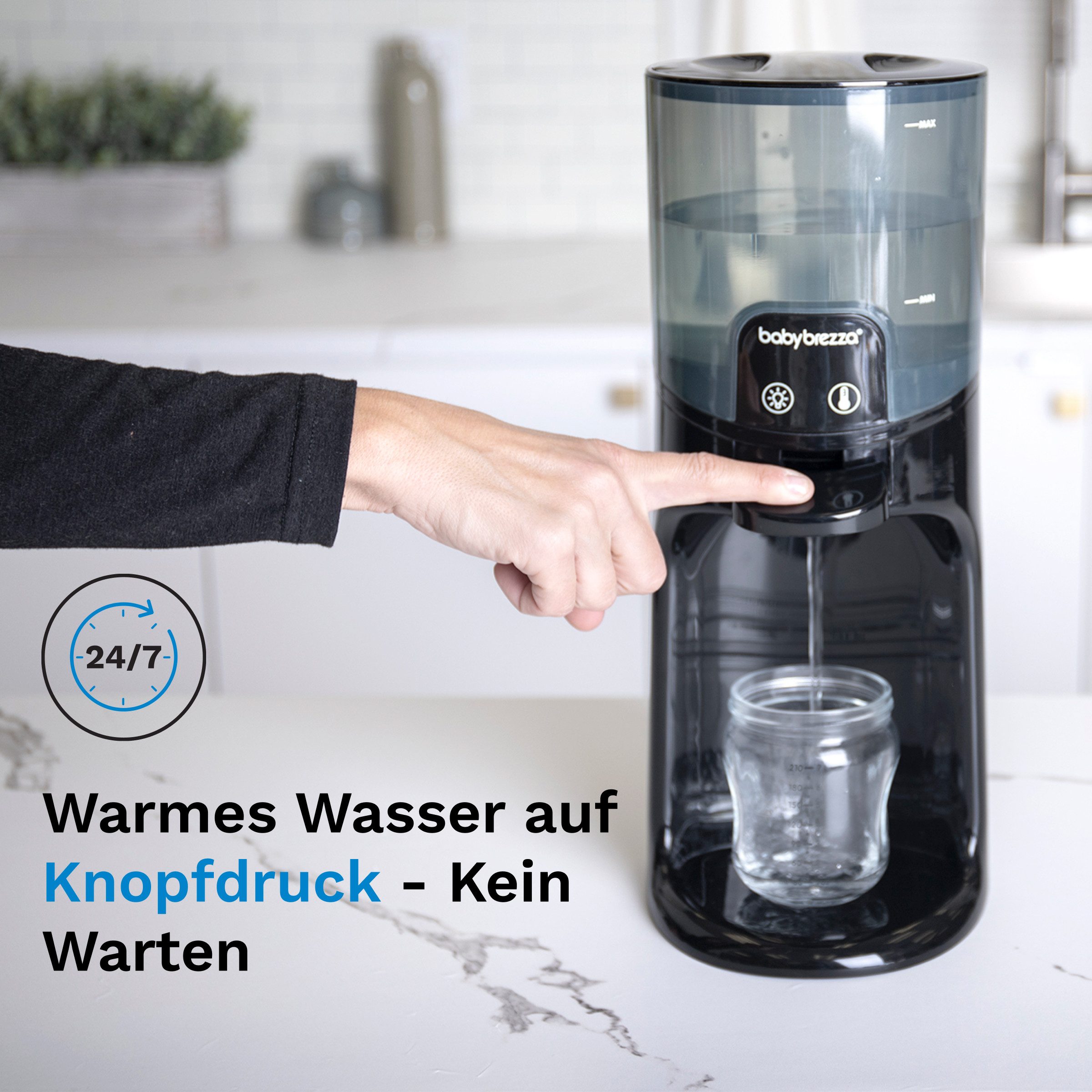 Baby Brezza Babyflaschenwärmer Wasserwärmer für Babynahrung mit 3 Temperaturstufen & Schnellfunktion, Sofort warmes Wasser mit 3 Temperaturstufen – ideal für Fläschchen
