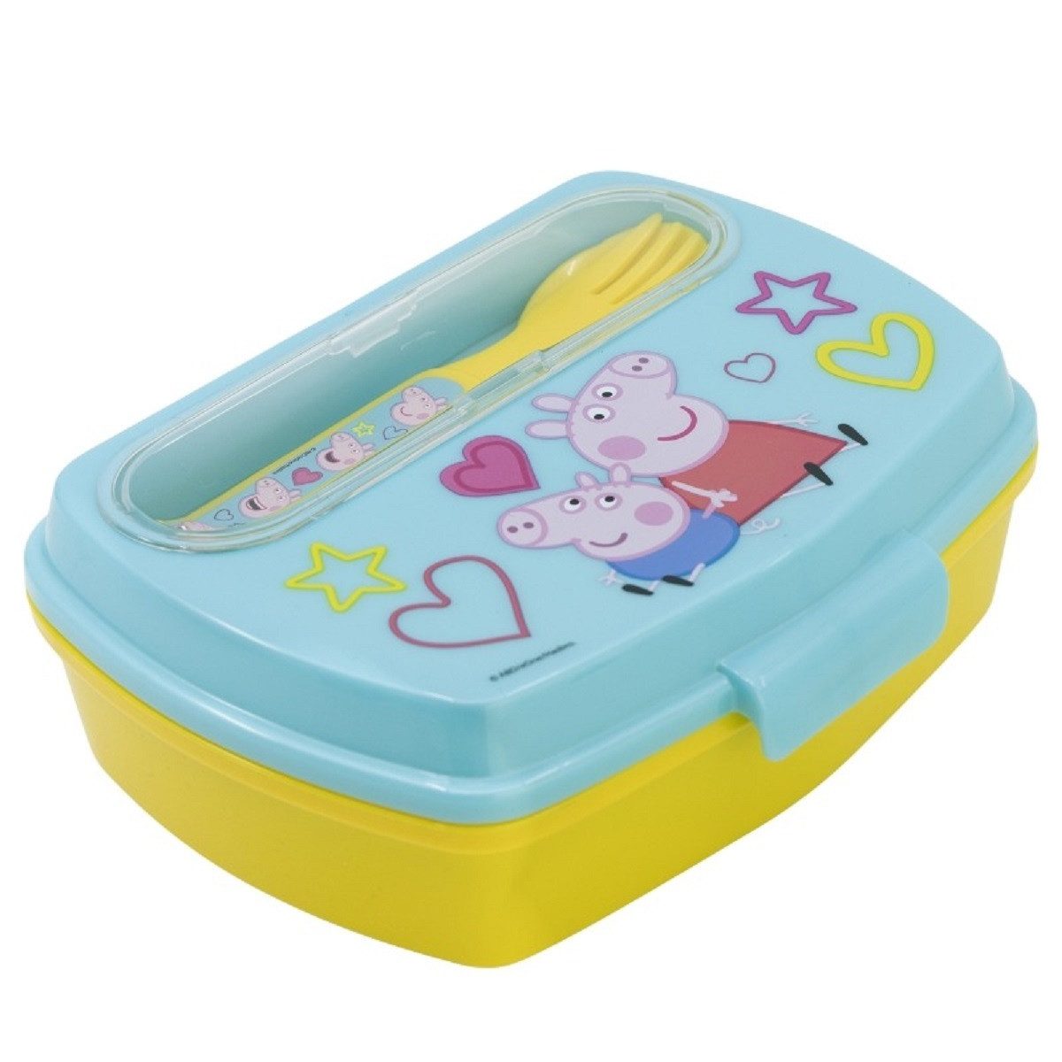 Stor Lunchbox Peppa Pig Kinder Brotdose mit Besteck Lunchbox Pausenbox Schulbrotbox, (3-tlg., dreiteilig, Gabel, Löffel, Brotdose), Geschmacksneutral