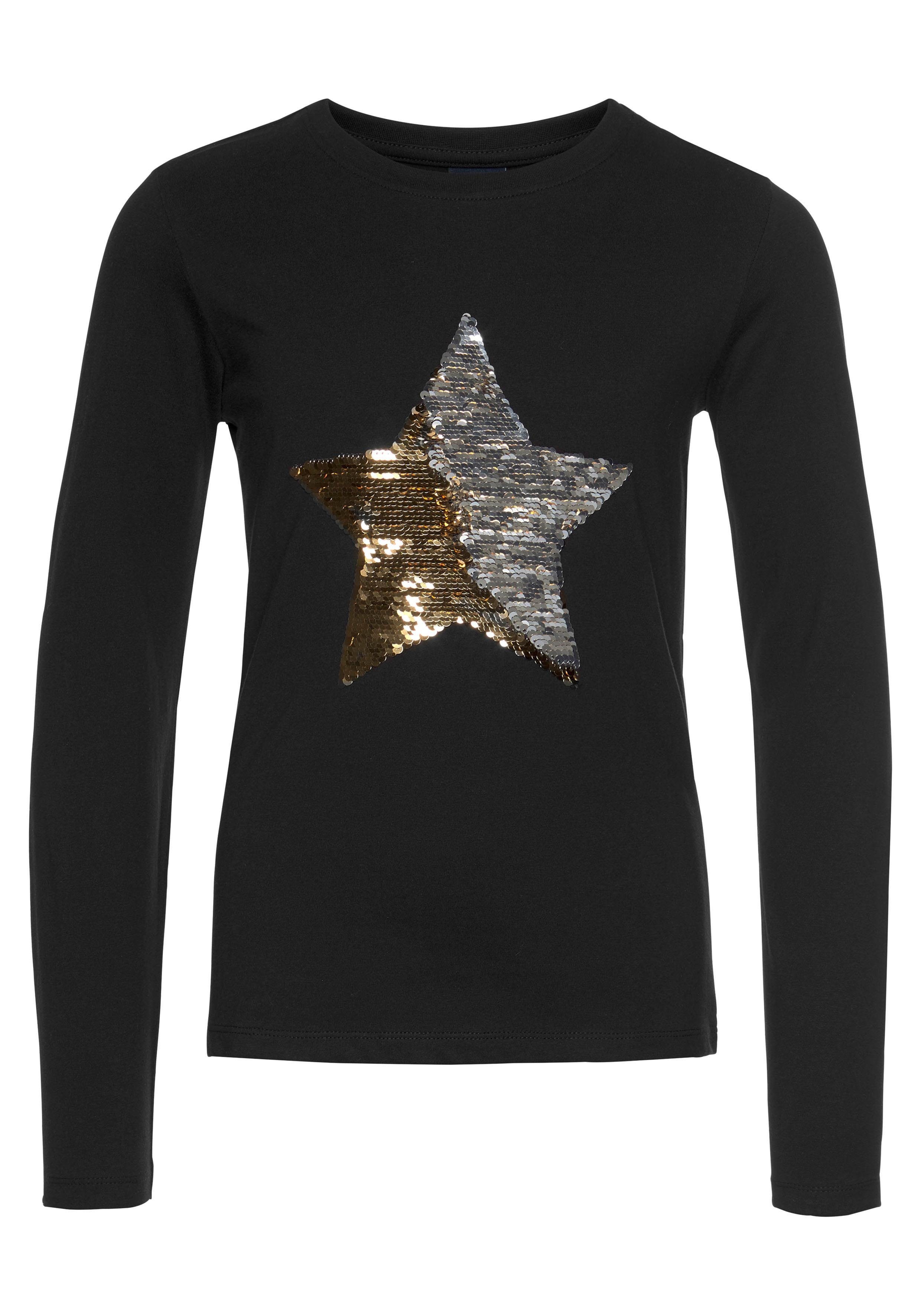 KIDSWORLD Langarmshirt STERN Langarm, taillierter Schnitt, mit glitzernden Pailletten