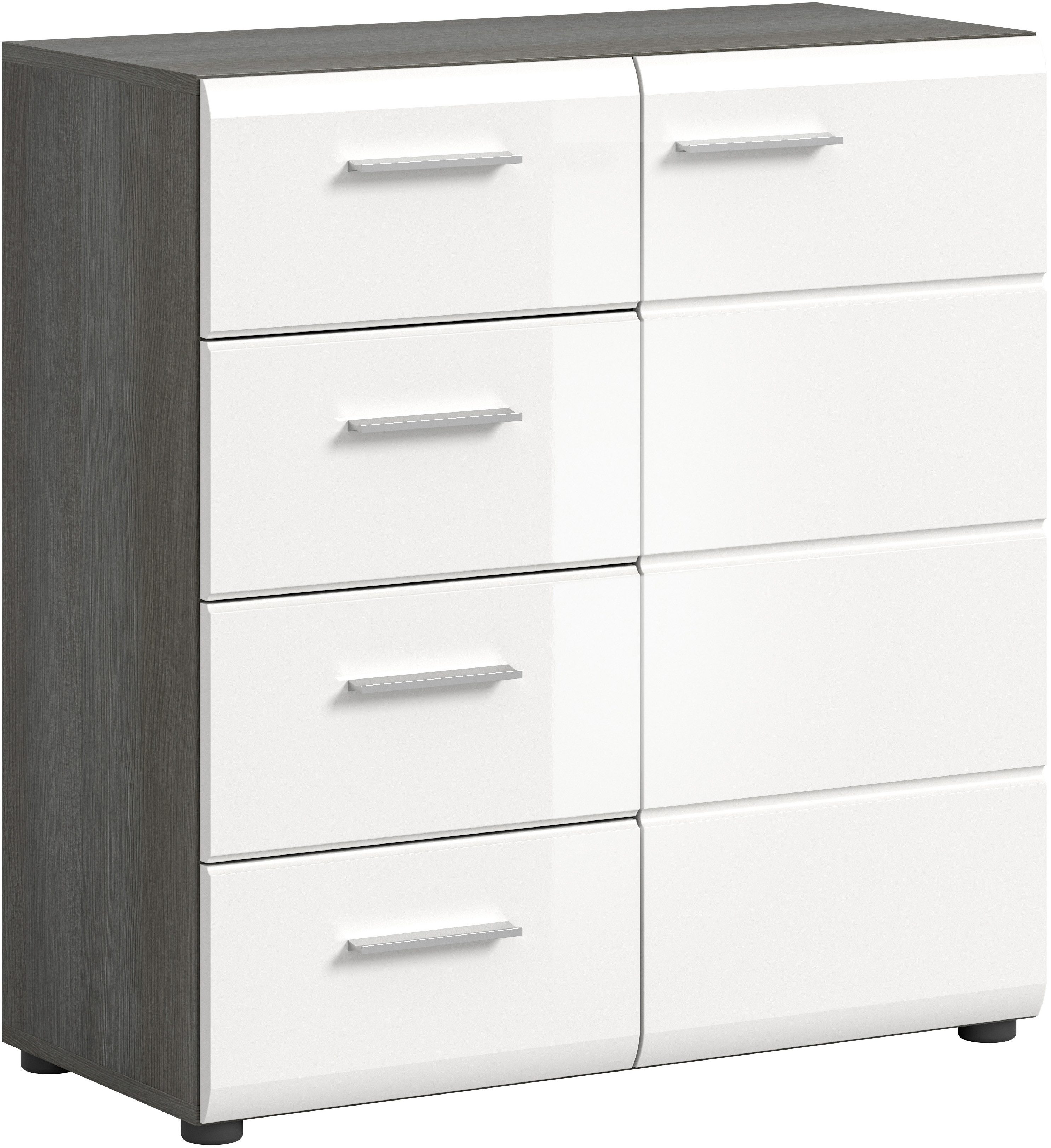 Home affaire Kommode Rumba, Breite 80cm, in Rauchsilber Nachbildung/Weiß Hochglanz, Kommode, Sideboard, Schrank