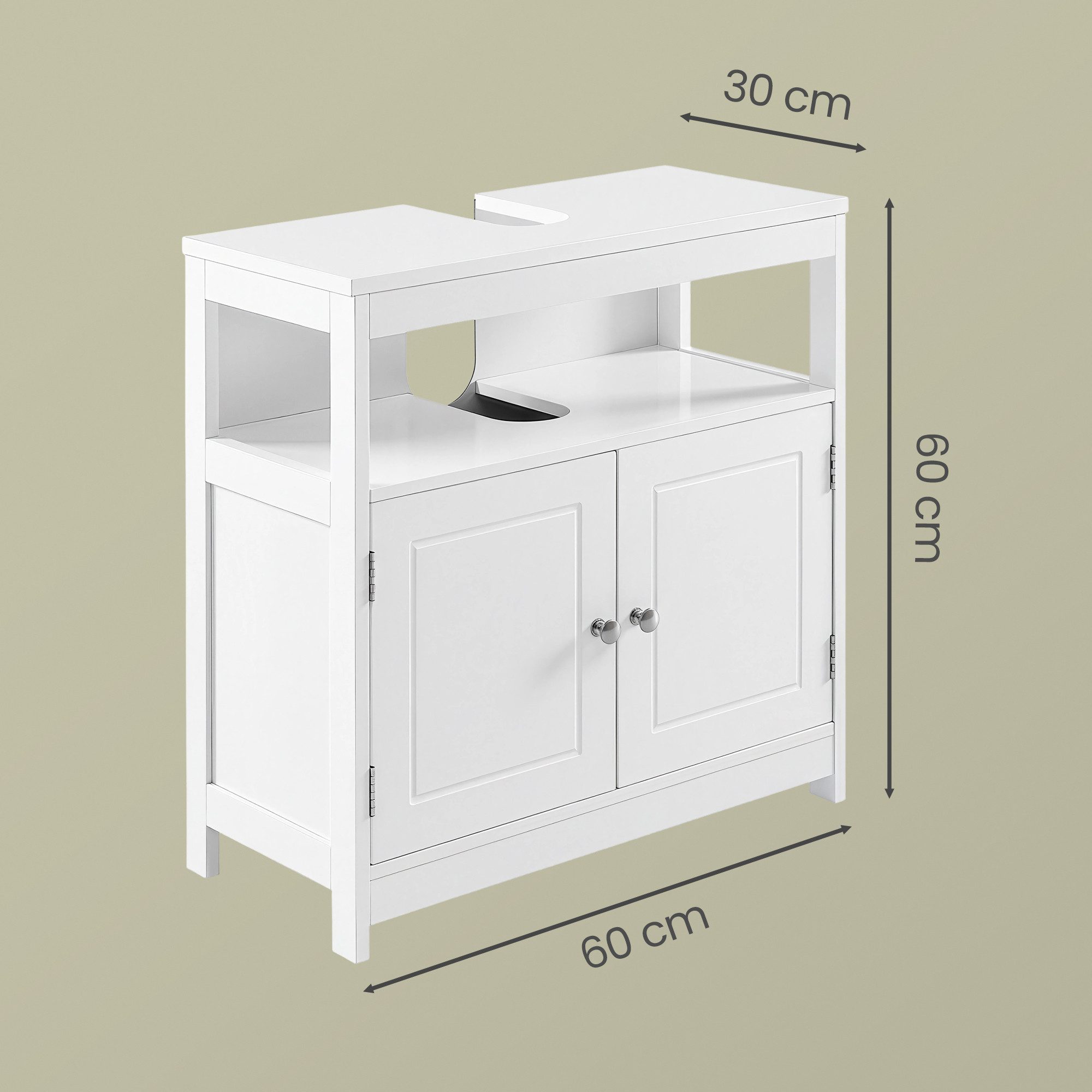 VASAGLE Waschbeckenunterschrank Badezimmerschrank mit 2 Türen 60 x 30 x 60 cm, skandinavischer Stil, Aufbewahrungsschrank – Bild 4 von 5