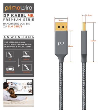 Primewire Audio- & Video-Kabel, DisplayPort, DP 1.2 (100 cm), Verbindungskabel 4K 3840 x 2160 @ 60 Hz / 2K @ 120Hz für Monitor - 1m