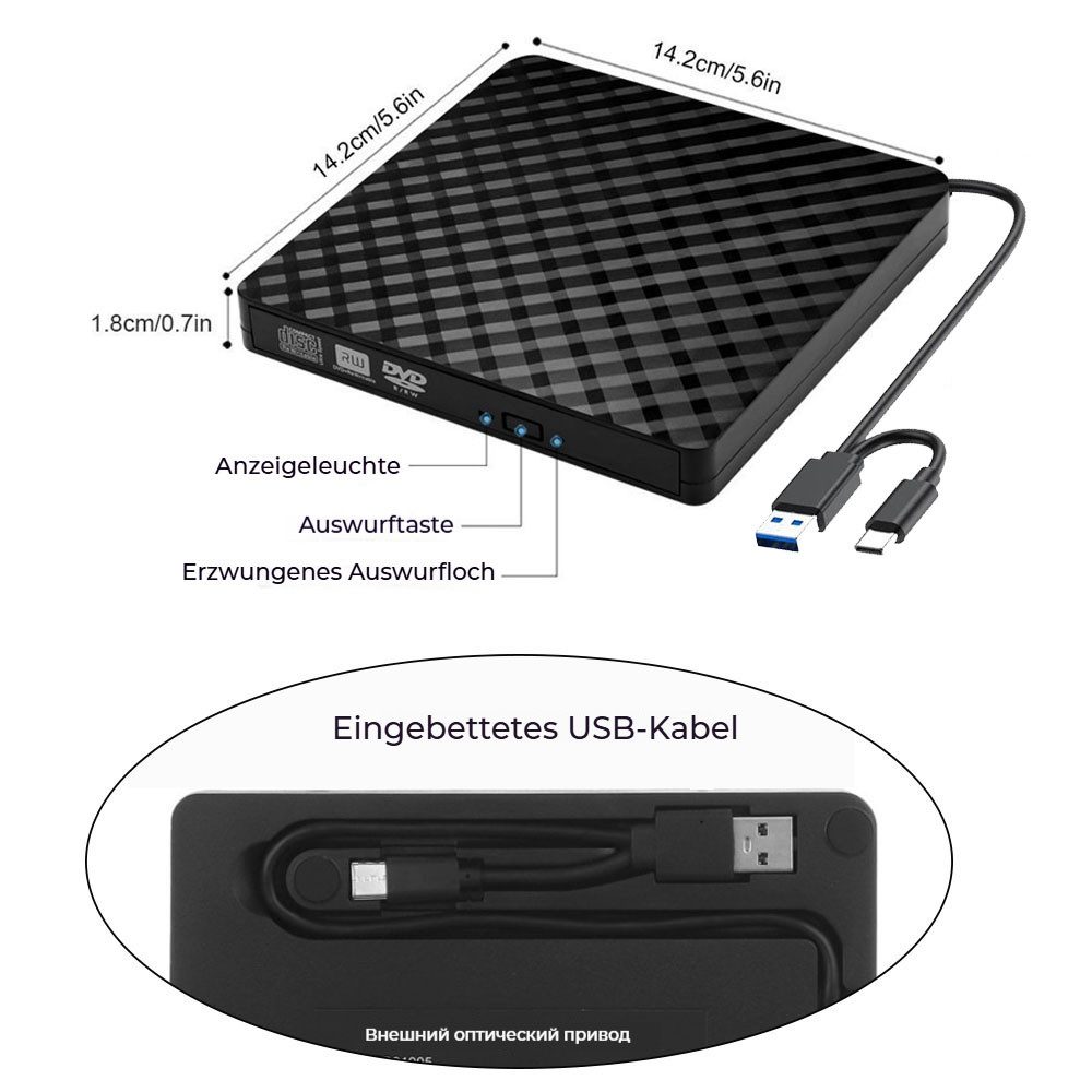 VIVIHEYDAY Externes CD DVD Laufwerk, USB 3.0, Tragbarer CD-DVD-Brenner, CD/DVD Portabler DVD-Player (Player für Laptop, kompatibel mit Laptop, Mac, PC, Windows, Linux)