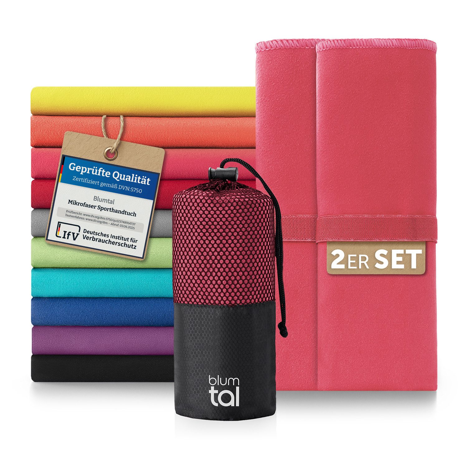Blumtal Sporthandtuch Mikrofaser Handtuch - kompakte Mikrofaser Handtücher, Mikrofaser (inkl. Transporttasche, einzeln oder als Set verfügbar, 2-St), ultra leicht & schnelltrocknend, Reisehandtuch, Strandhandtuch
