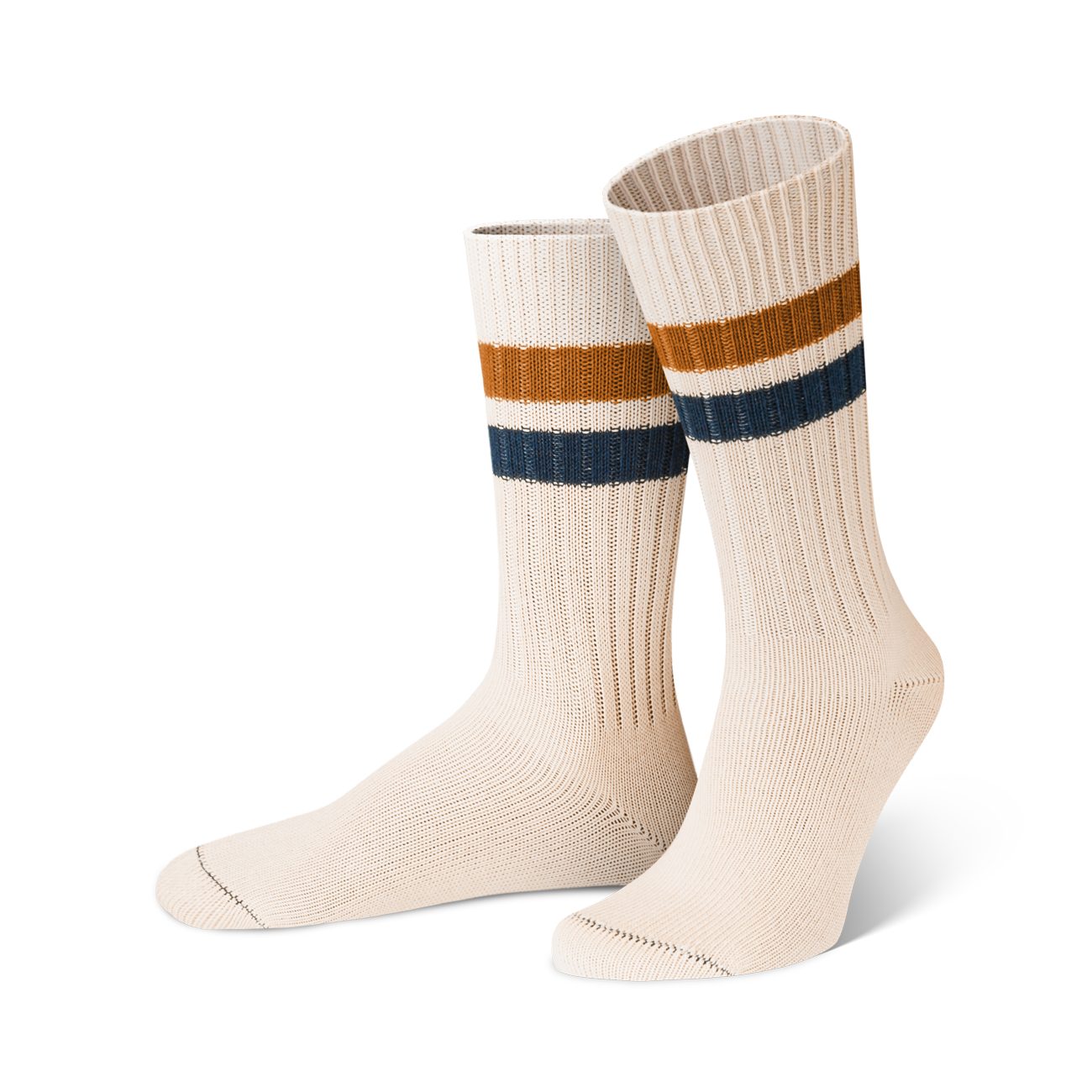 Socken Gerippte Crew Socken in Hellbeige in mehrfarbig