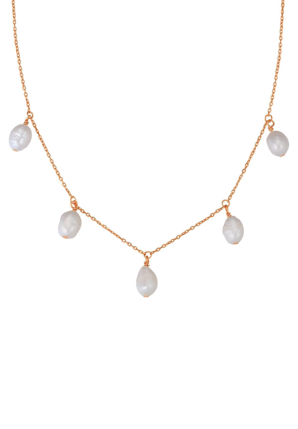 Hey Happiness Perlenkette mit Anhängern, Collier Süßwasserperle Brautschmuck, Damen Kette 925 Silber, 18K Roségold Gold vergoldet