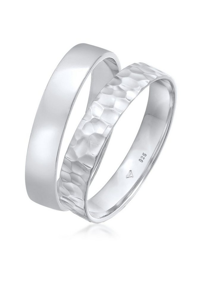 Kuzzoi Silberring Kuzzoi Ring Set Basic Gehämmert 925 Silber, Ring Set
