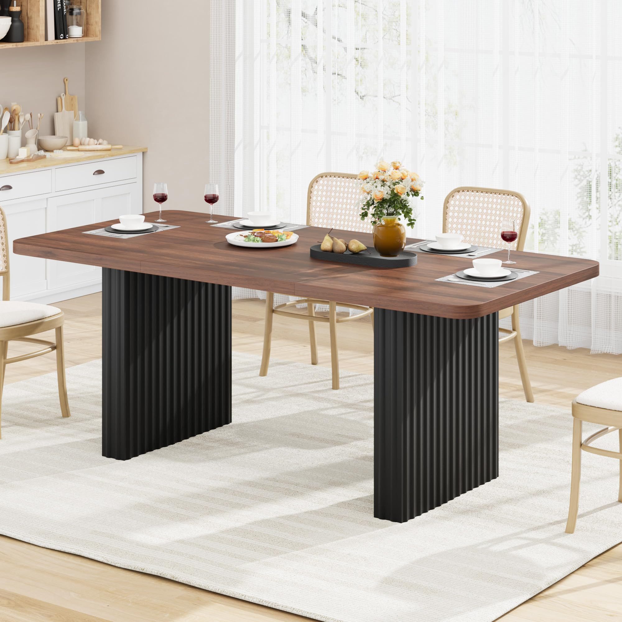 GarveeMore Esstisch Industrieller Küchentisch für 6–8 Personen Wohnzimmertisch Ablagetisch (1-St., 1 Tisch), 180 cm rechteckiger-tisch, geriffelte Metallbeine in Wellenform