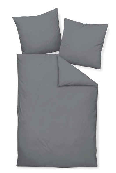 Bettwäsche Mako-Satin Bettwäsche 135X200,80x80 Colors grau, Janine, 2 teilig, Bettbezug Kopfkissenbezug Set kuschelig weich hochwertig