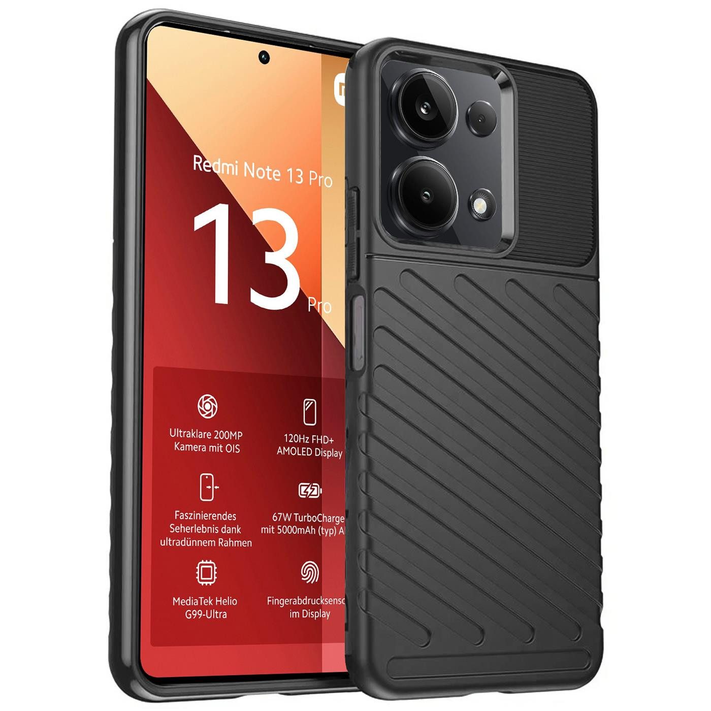 CoolGadget Handyhülle Thunder Hybrid Case für Xiaomi Redmi Note 13 Pro 4G 6,67 Zoll, stylische rutschfeste Schutzhülle Handy Hülle für Redmi Note 13 Pro 4G