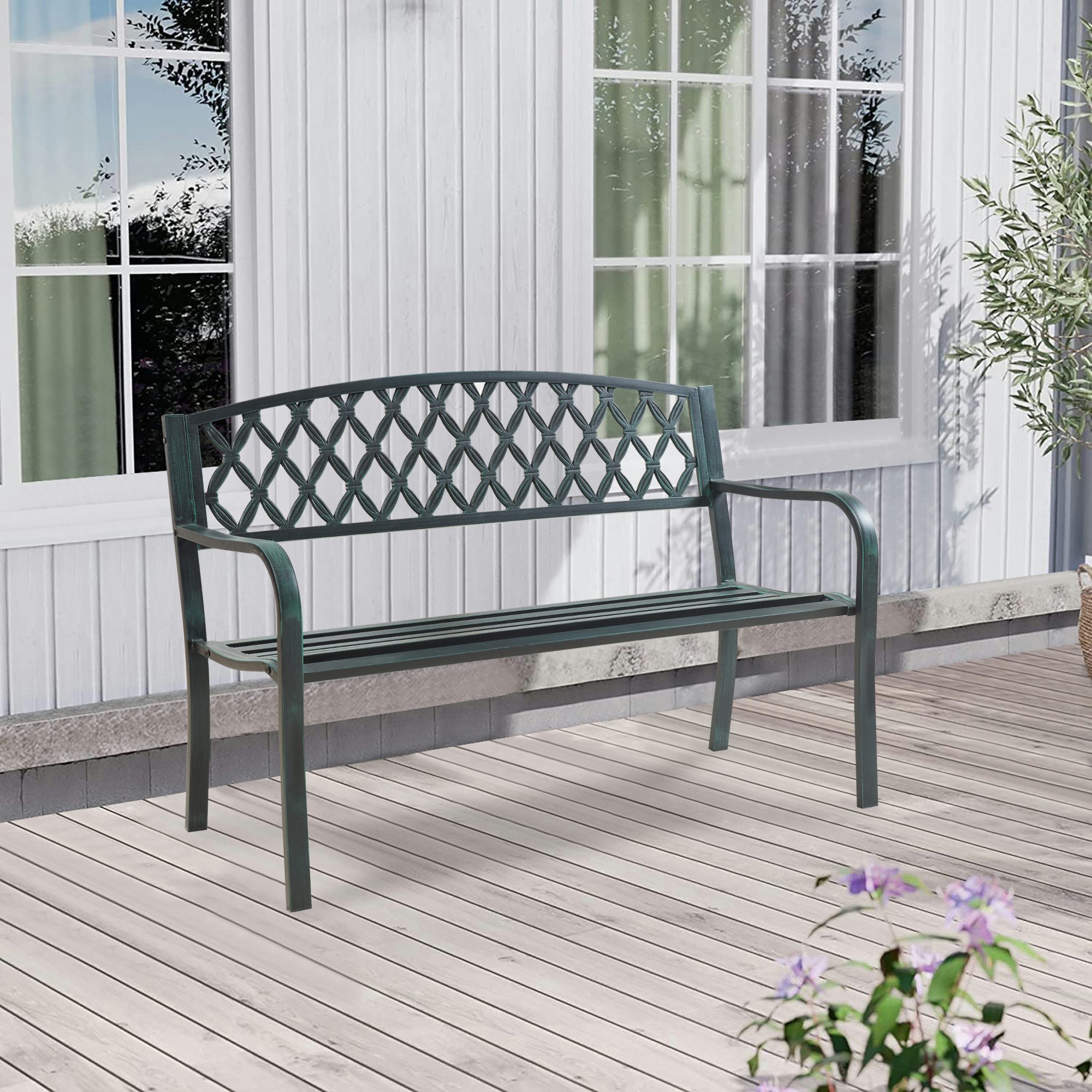 casa.pro Gartenbank, »Opsasar« Stahl 127 x 53,5 x 88 cm Dunkelgrau mit grün günstig online kaufen
