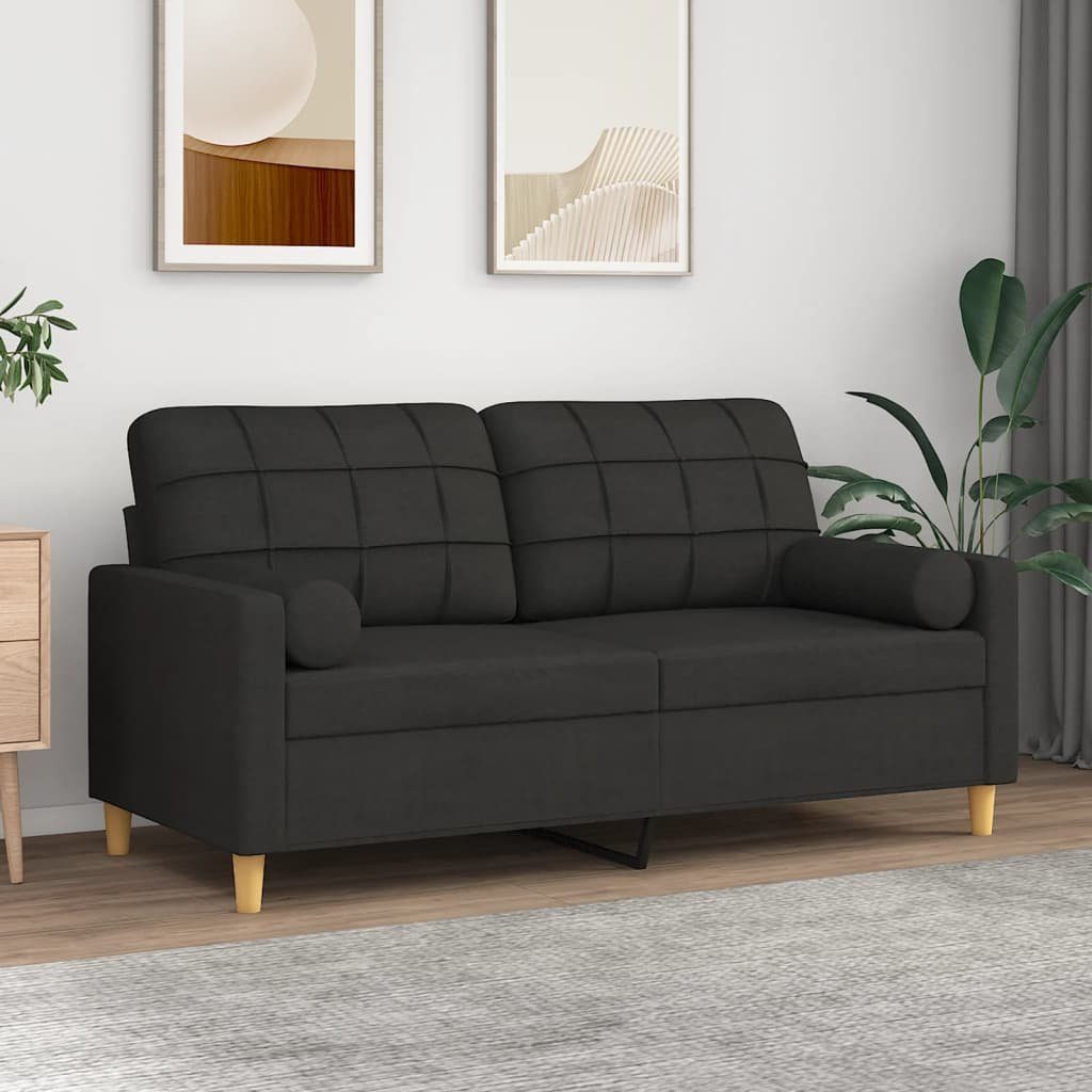 vidaXL Sofa 2-Sitzer-Sofa mit Zierkissen Schwarz 140 cm Stoff