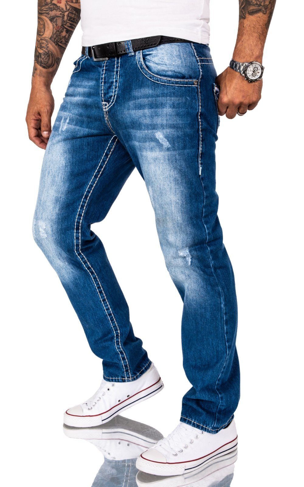 Rock Creek Straight-Jeans Herren Jeans dicke Nähte Blau RC-2268 günstig online kaufen