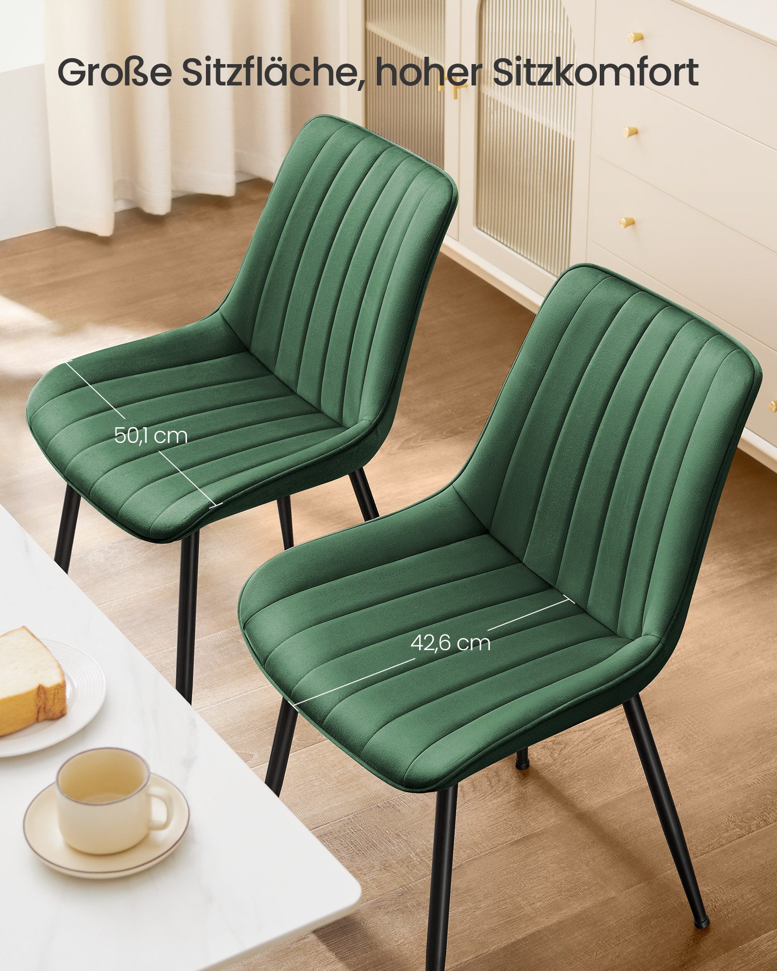 SONGMICS Esszimmerstuhl Küchenstuhl aus Samt, Polsterstuhl mit Armlehnen, Loungesessel (2 St), bis 120 kg belastbar, für Esszimmer, Küche, Stahlbeine, Polsterst – Bild 4 von 5