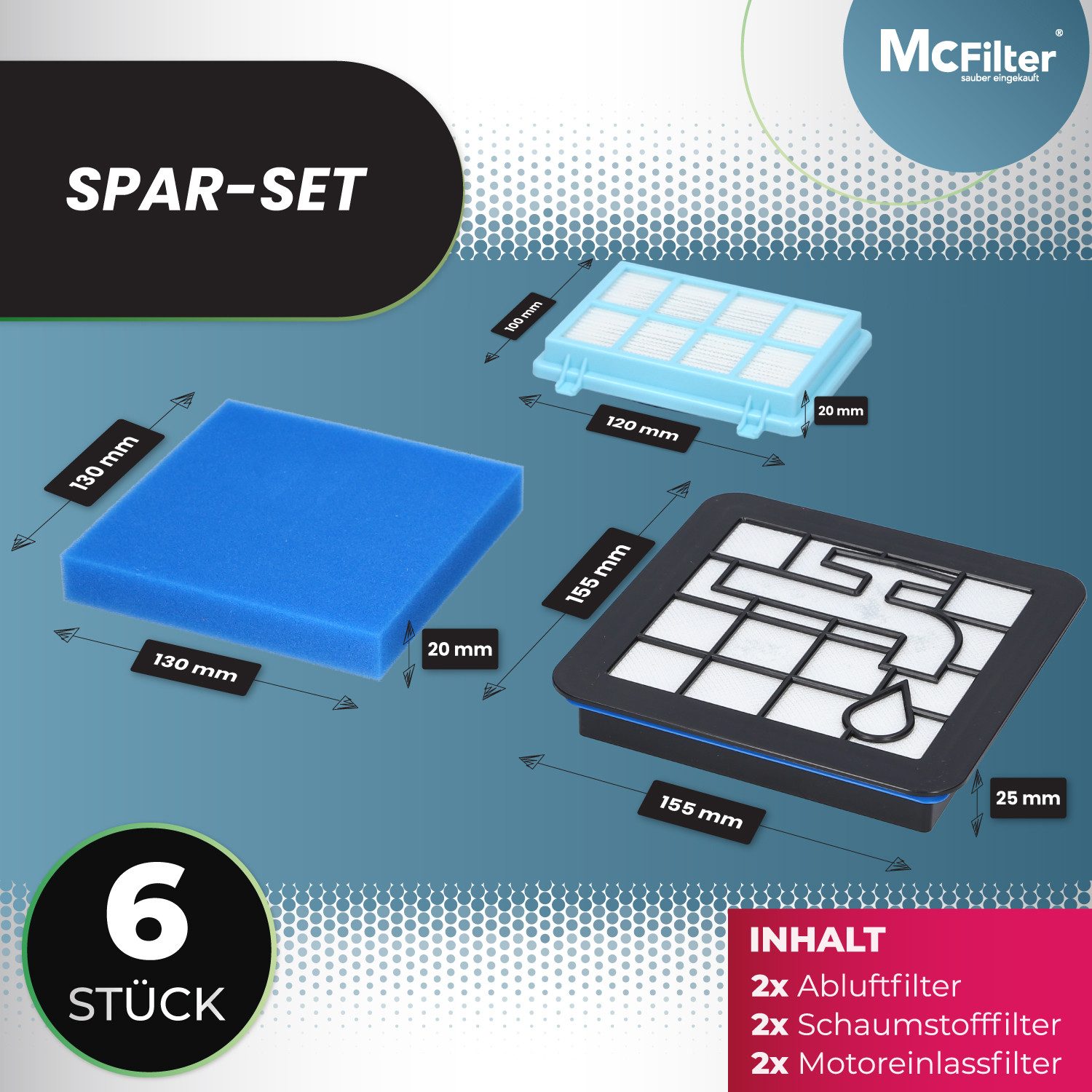 McFilter HEPA-Filter 2x Filterset geeignet für Philips FC8010/01, FC8010/02, FC9331/09, FC9332/09, PowerPro Compact, passgenau, wie FC8010/02