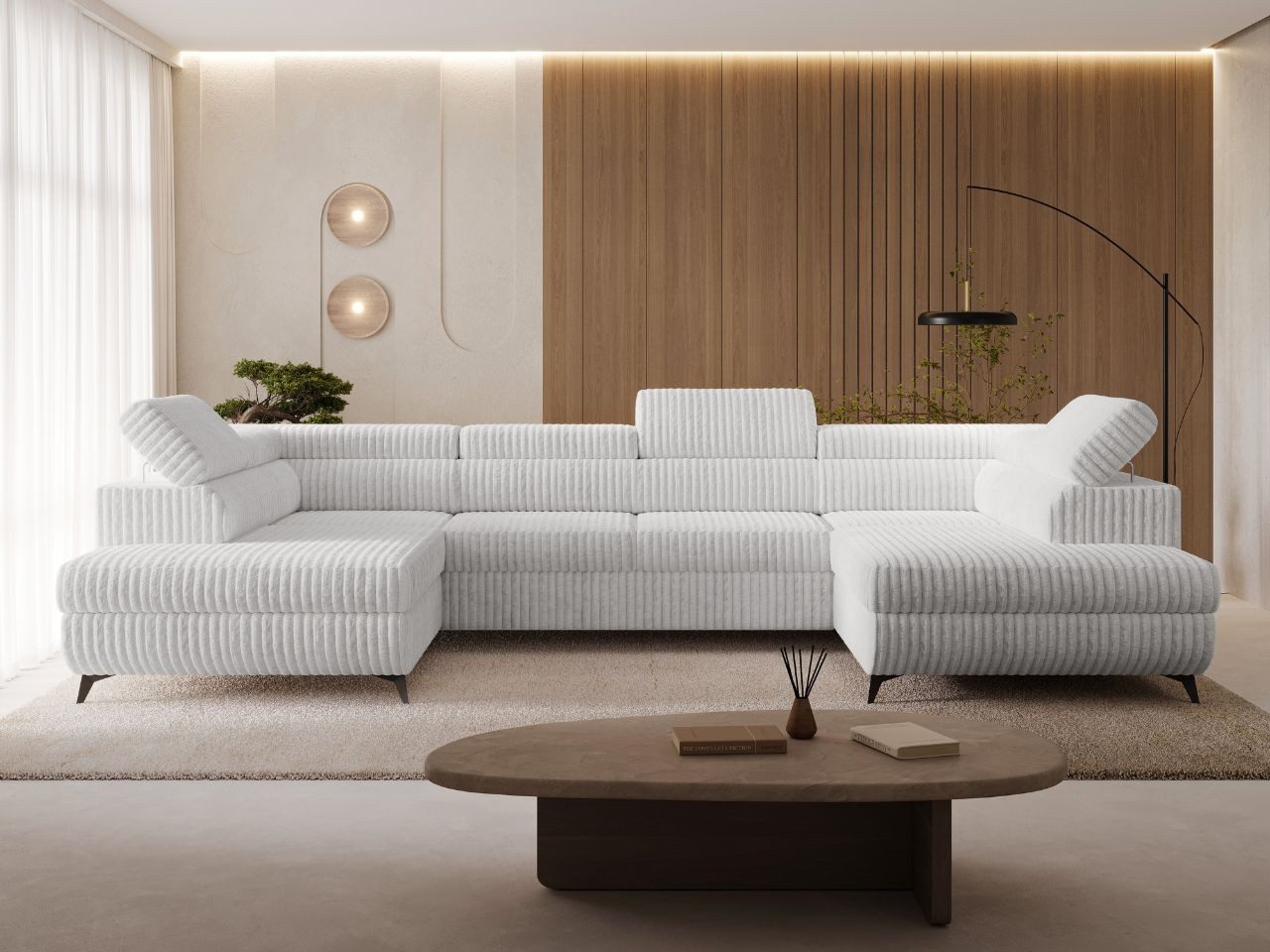 GrainGold Ecksofa U-Form Argon U, Set, Bettkasten, Wellenfedern, Verstellbare Kopfstützen, Schlaffunktion