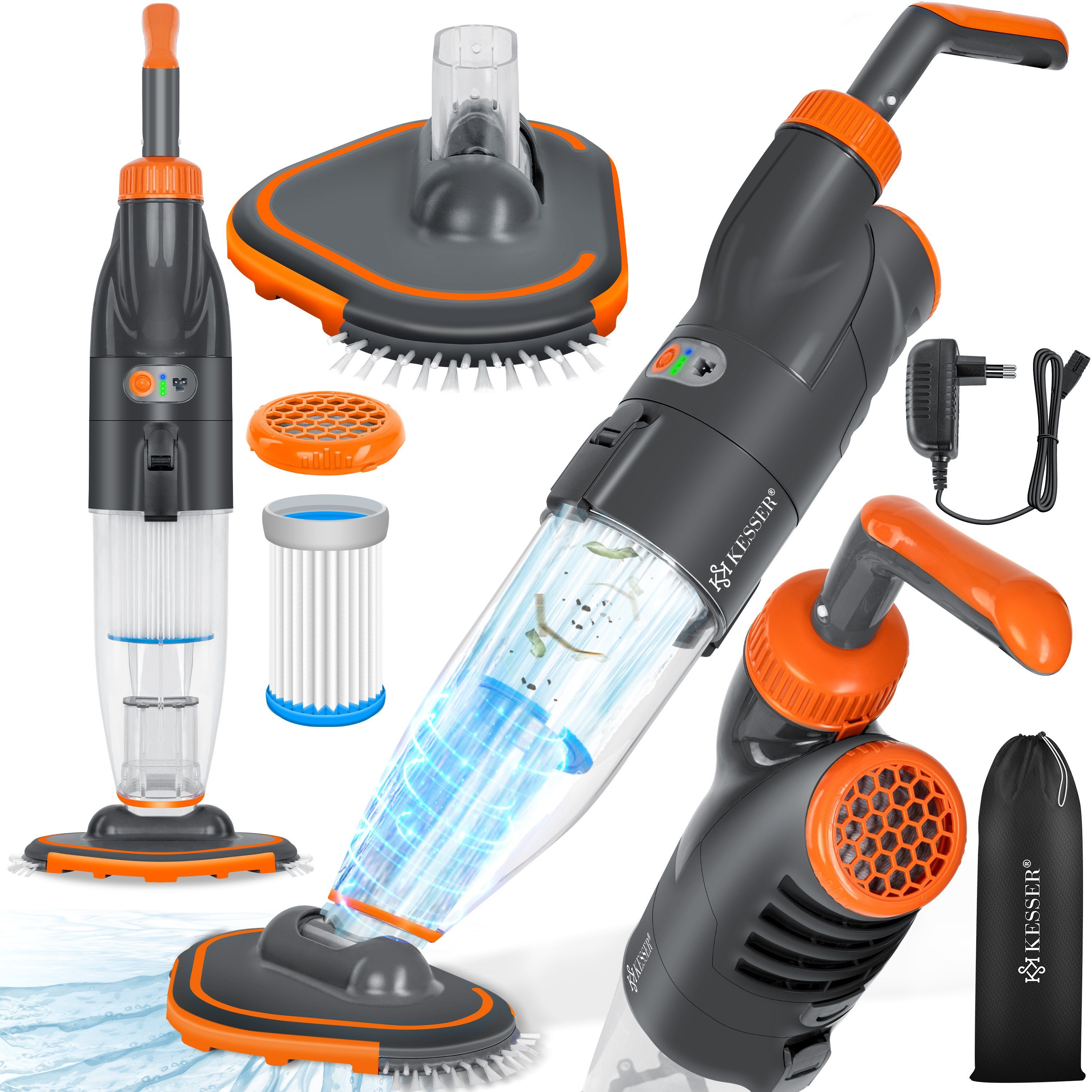 KESSER Poolbodensauger, Poolsauger mit Akku elektrisch Pool Bodensauger Handsauger