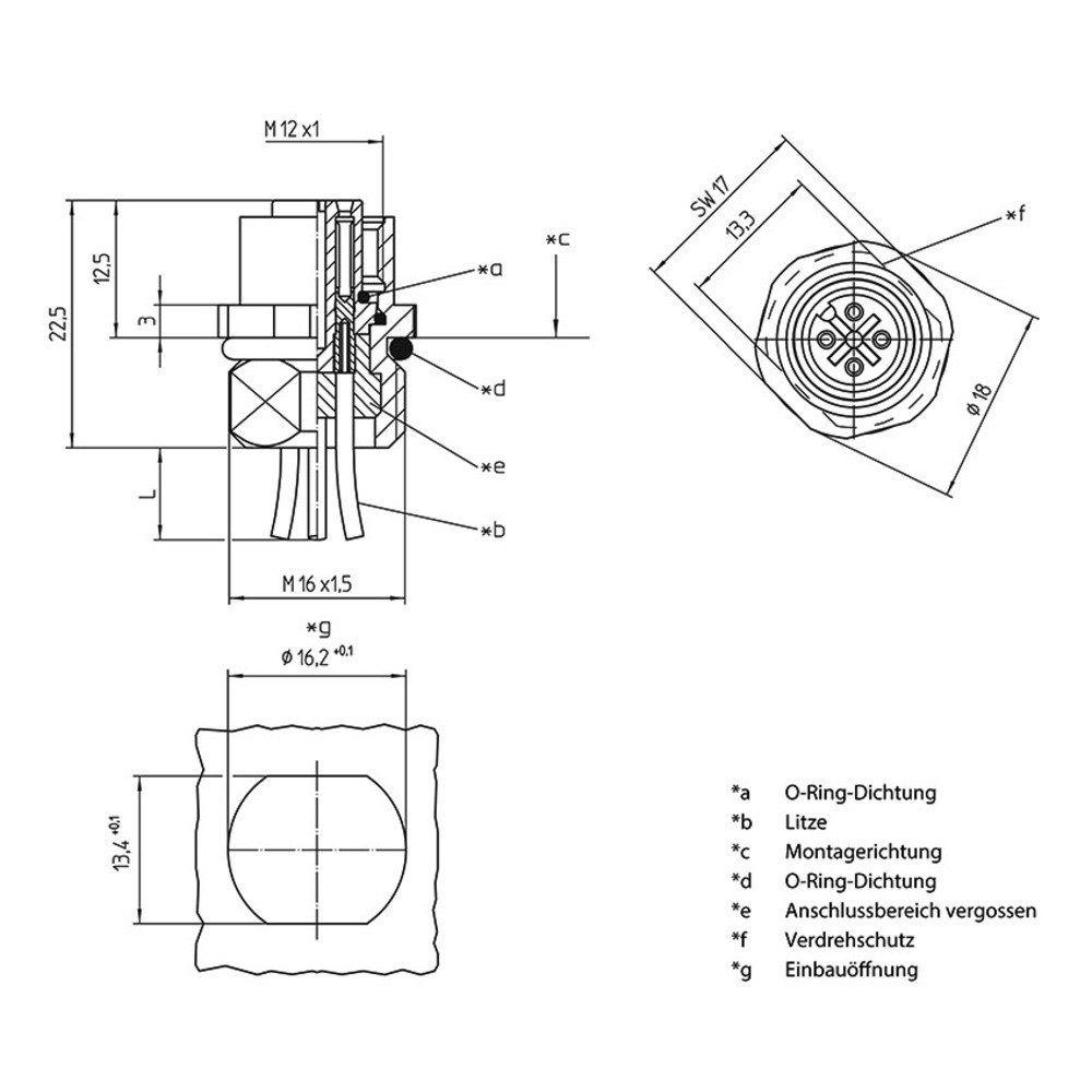 Steckdose Lutronic 1231 Sensor-/Aktor-Einbausteckverbinder M12 Stecker, Einbau 0