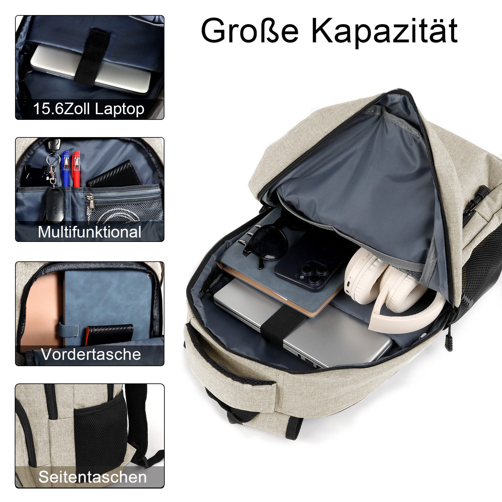 TAN.TOMI Rucksack Laptop Rucksack Herren Große Kapazität Casual Rucksack, für 15,6" Laptop mit USB Ladeanschluss für Reisen