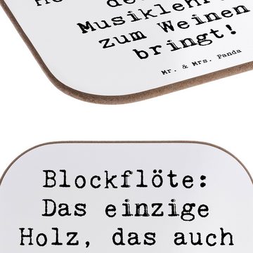 Mr. & Mrs. Panda Getränkeuntersetzer Blockflöte Tränen - Weiß - Geschenk, Instrument, Bierdeckel, Musiker, 1-tlg., Innovative Designs
