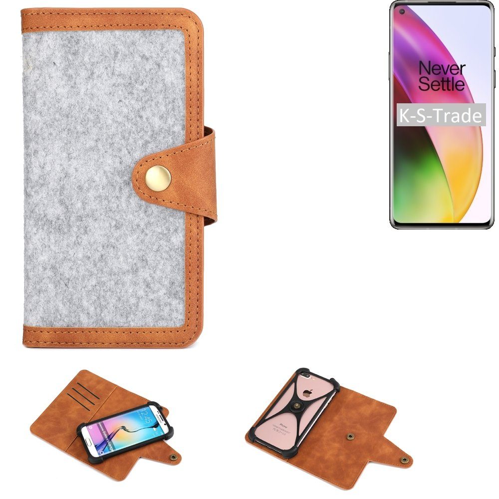 K-S-Trade Handyhülle für OnePlus 8, Handyhülle Schutzhülle Filz-Hülle Kunst-Leder hellgrau braun