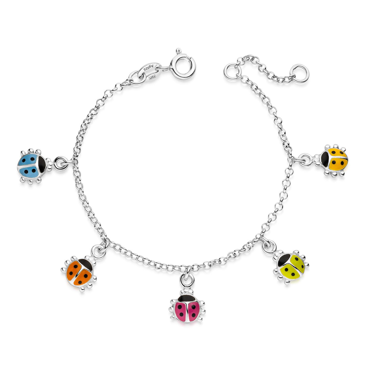 Materia Armkette Kinderarmband Marienkäfer Glücksbringer SA-56, 925 Sterling Silber, emailliert