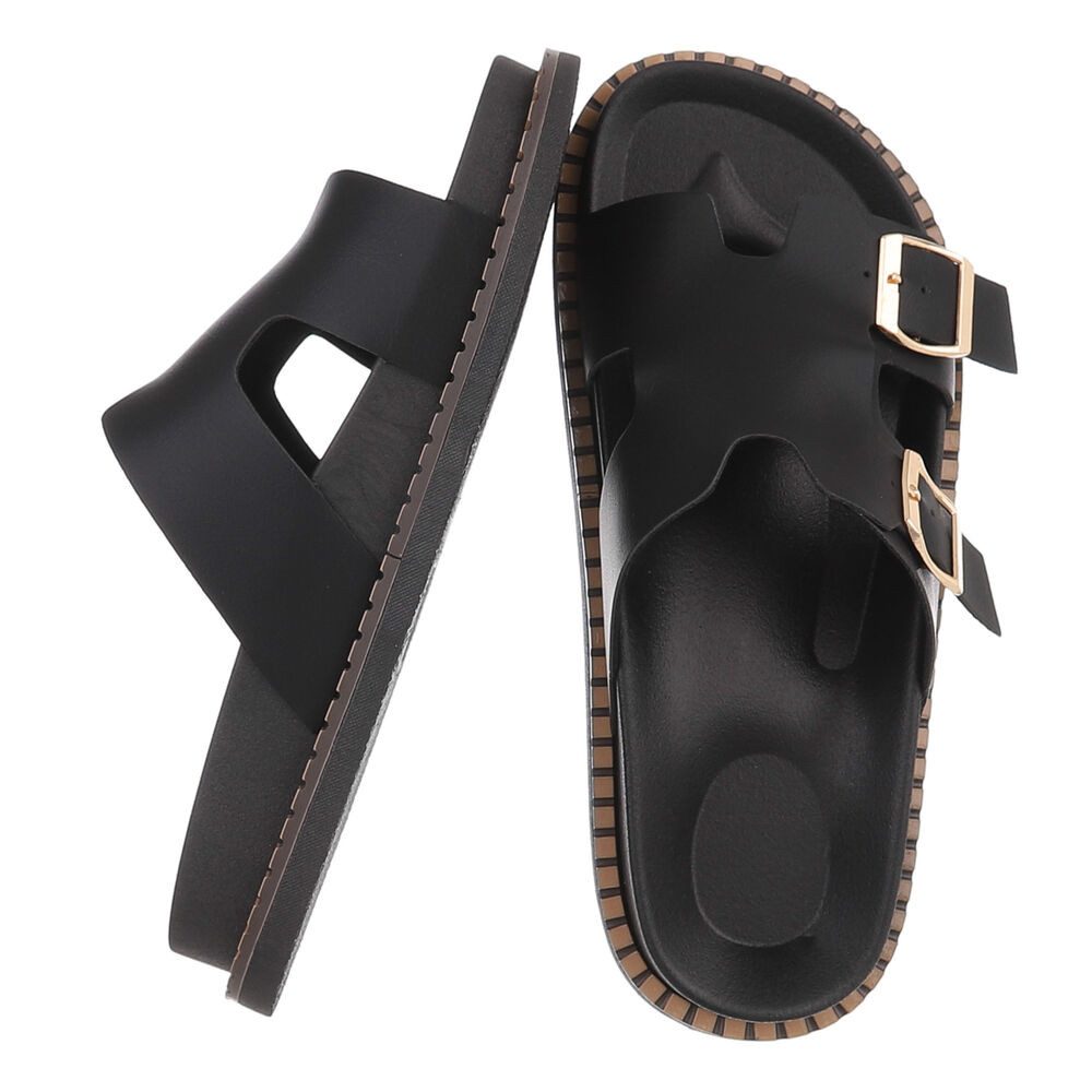 Ital-Design Damen Sandale mit Schnallen und Profilsohle Pantolette (91970965) Flach Pantoletten in Schwarz – Bild 2 von 5