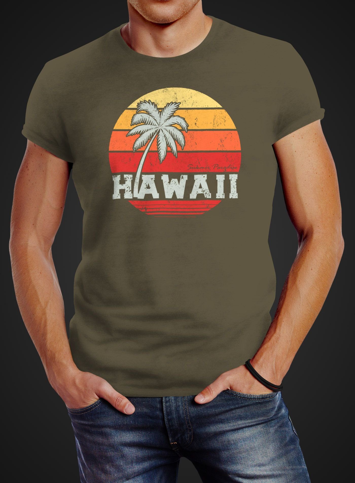 Neverless Print-Shirt Herren T-Shirt Hawaii Palme günstig online kaufen