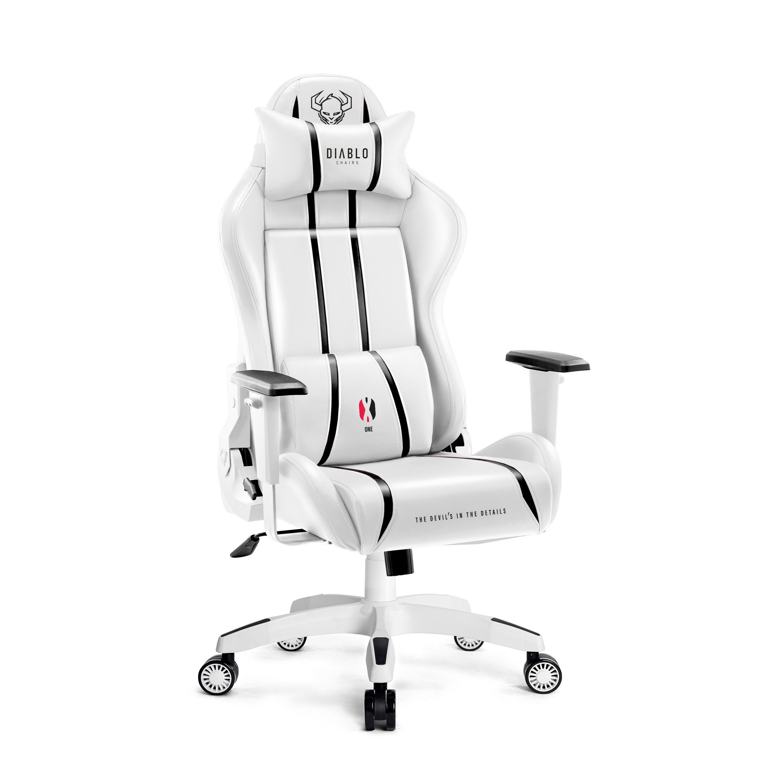 DIABLO CHAIRS Gaming-Stuhl X-One 2.0 HDS Ökoleder ergonomisch TiltTech Armlehnen Kopfstütze (Klasse-4-Gasfeder, Gummiräder bodenschonend, Kids S Normal L King XL), Lendenkissen Wippfunktion Metallbasis 3 Größen