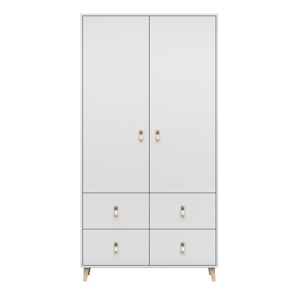 MOEBLO Drehtürenschrank FAGO 06 2D4S (Griffe aus Leder, weiß, Kleiderchrank Schrank Kinderschrank mit Schubladen) (BxHxT): 104x201,50x55 cm