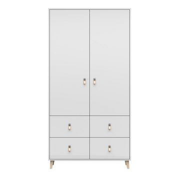 MOEBLO Drehtürenschrank FAGO 06 2D4S (Griffe aus Leder, weiß, Kleiderchrank Schrank Kinderschrank mit Schubladen) (BxHxT): 104x201,50x55 cm