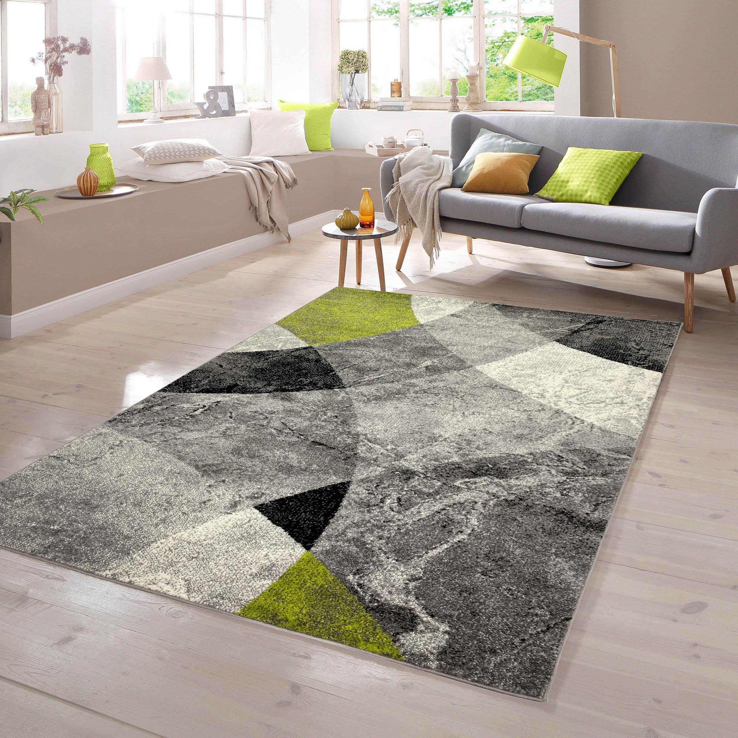 Teppich Teppich Rauten Design grün grau, TeppichHome24, rechteckig