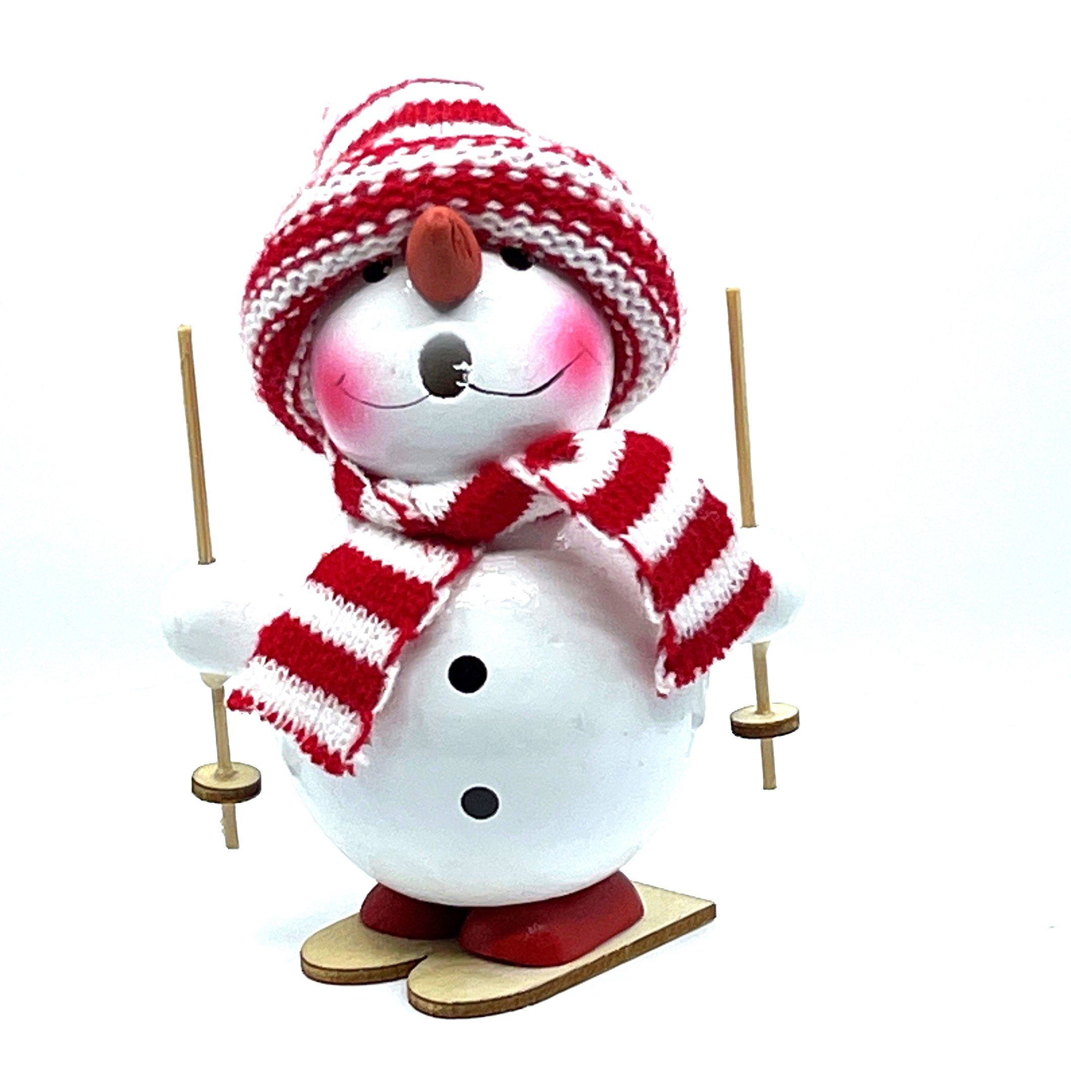 Kaladia Räuchermännchen Schneemann als Skiläufer - ca. 12cm - aus Holz gefertigt, für Räucherkerzen der Größe M (Standard) - ideal als Geschenk