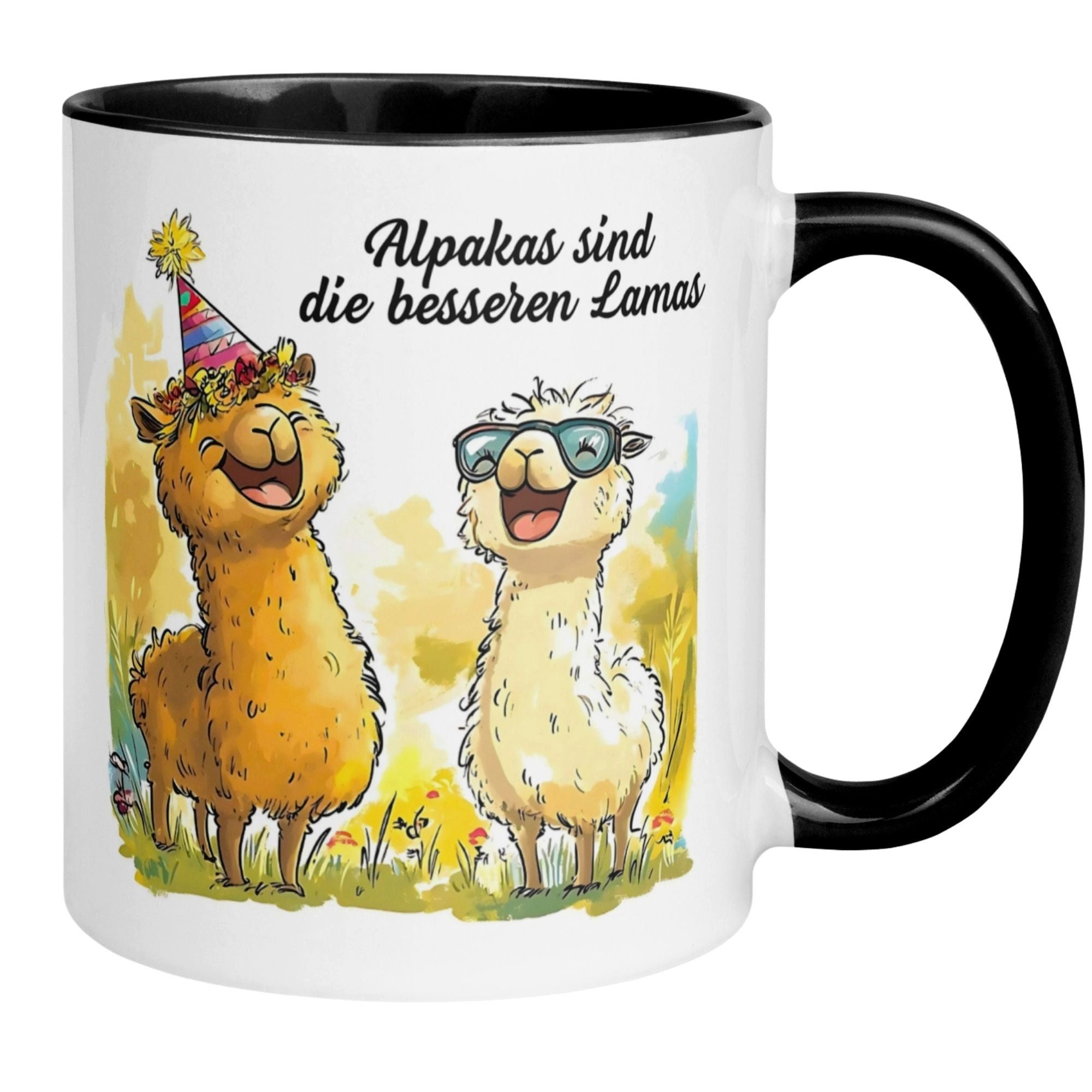 Momentals Tasse Alpaka – „Alpakas sind die besseren Lamas“ – lustiger Geschenk Becher, Gratis Versand · Links-&Rechtshänder · Spülmaschinenfest