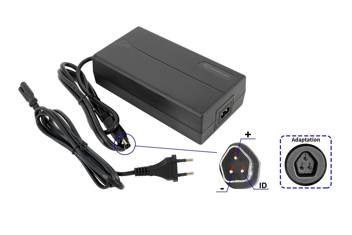 PowerSmart DZLM4820-N1 Batterie-Ladegerät (48V 2A für Elektrofahrrad Modell 2022 Fischer VIATOR ETH/ETD 1861+, Terra 2.1 und Junior, Montis 2.1 und Junior)