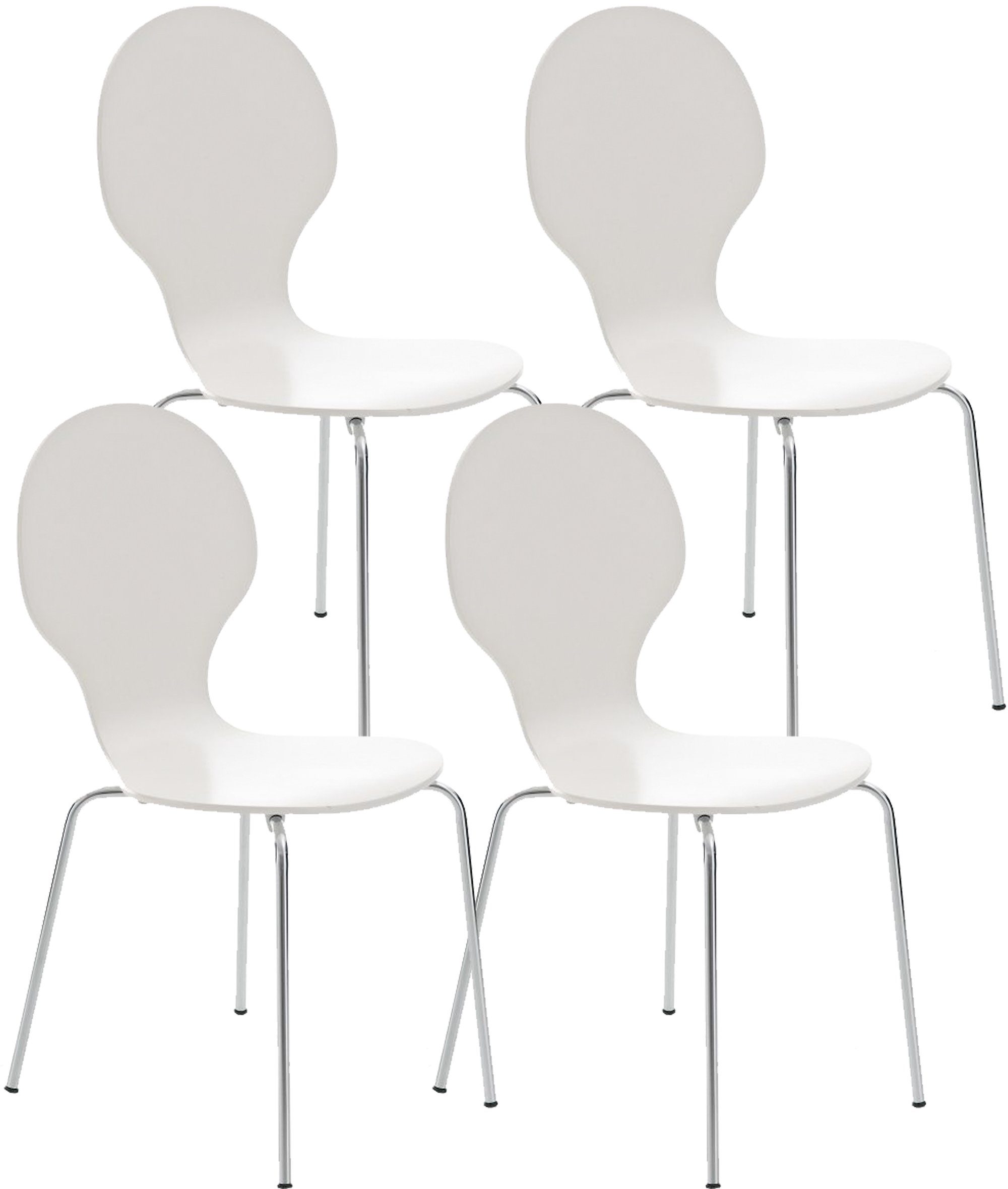 TPFLiving Besucherstuhl Daggy mit ergonomisch geformter Sitzfläche - Konferenzstuhl (Besprechungsstuhl - Warteraumstuhl - Messestuhl, 4 St), Gestell: Metall chrom - Sitzfläche: Holz weiß