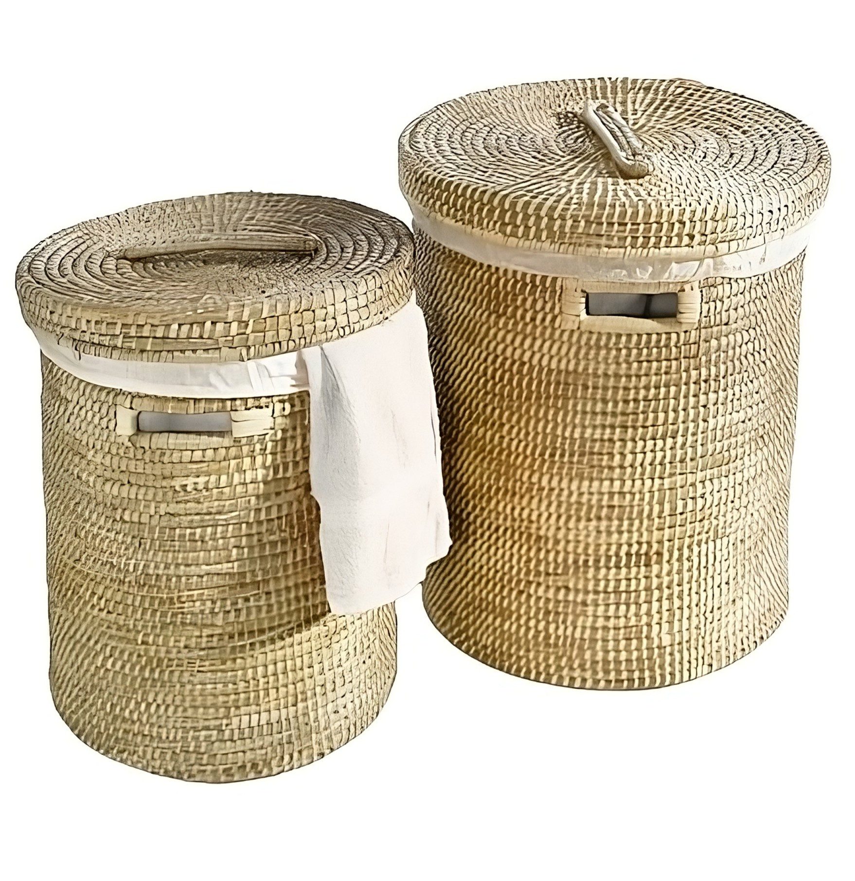 Dekoleidenschaft Wäschekorb aus Seegras mit Deckel, Wäschesammler mit Texti günstig online kaufen