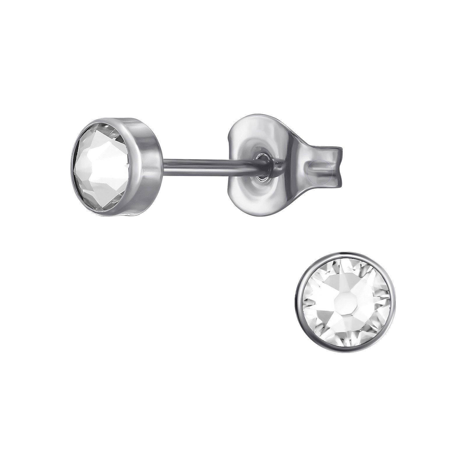 BUNGSA Ohrring-Set Ohrstecker mit klarem Kristall 4mm silber aus Titan für Damen (1 Paar (2 Stück), 2-tlg), Ohrschmuck Ohrringe