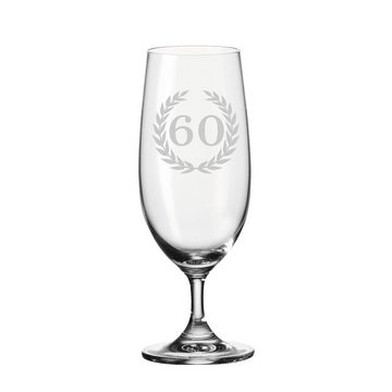 LUXENTU Bierglas 60. Jubiläum Biertulpe Pilsglas mit Gravur 360 ml, Glas