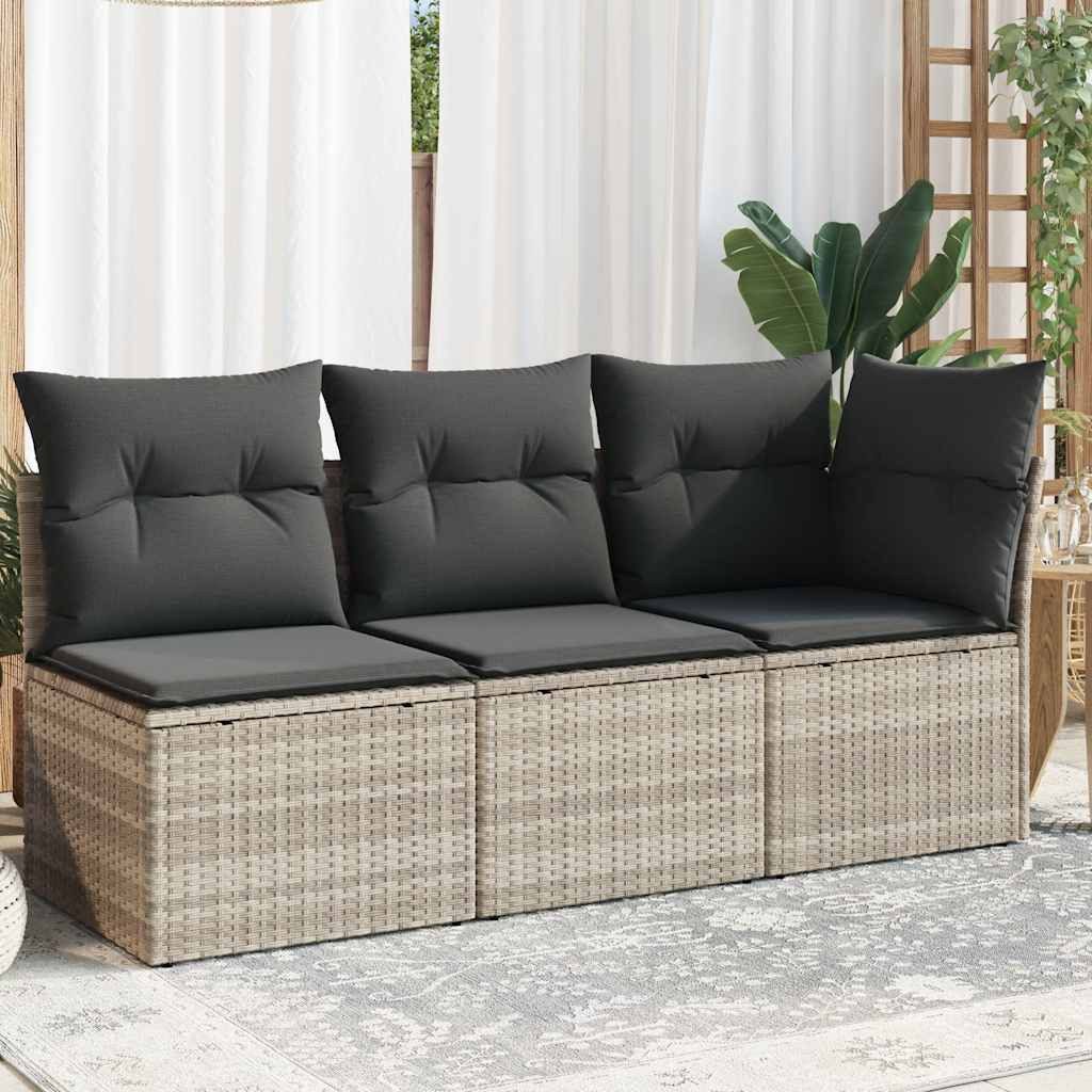 vidaXL Loungesofa Gartensofa mit Kissen 3-Sitzer Hellgrau Poly Rattan, 1 Teile