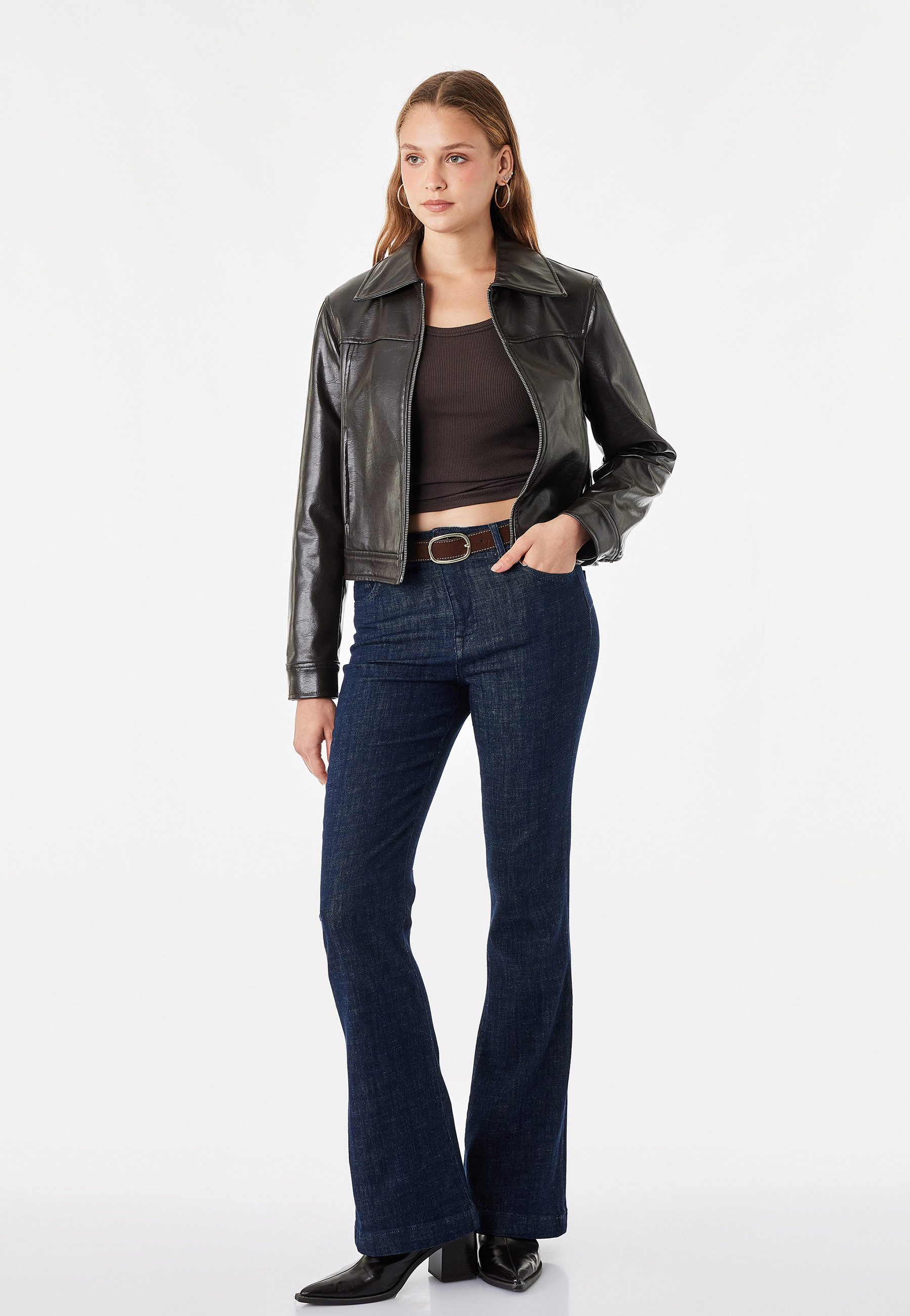 Koton Slim-fit-Jeans Koton Baumwoll Slim Fit Schlagjeans Gürtel