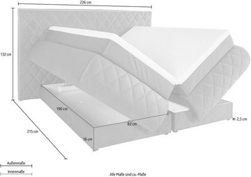 Places of Style Boxspringbett Alaric, wahlweise mit und ohne Leuchten, Obermatratze Tonnentaschenfederkern