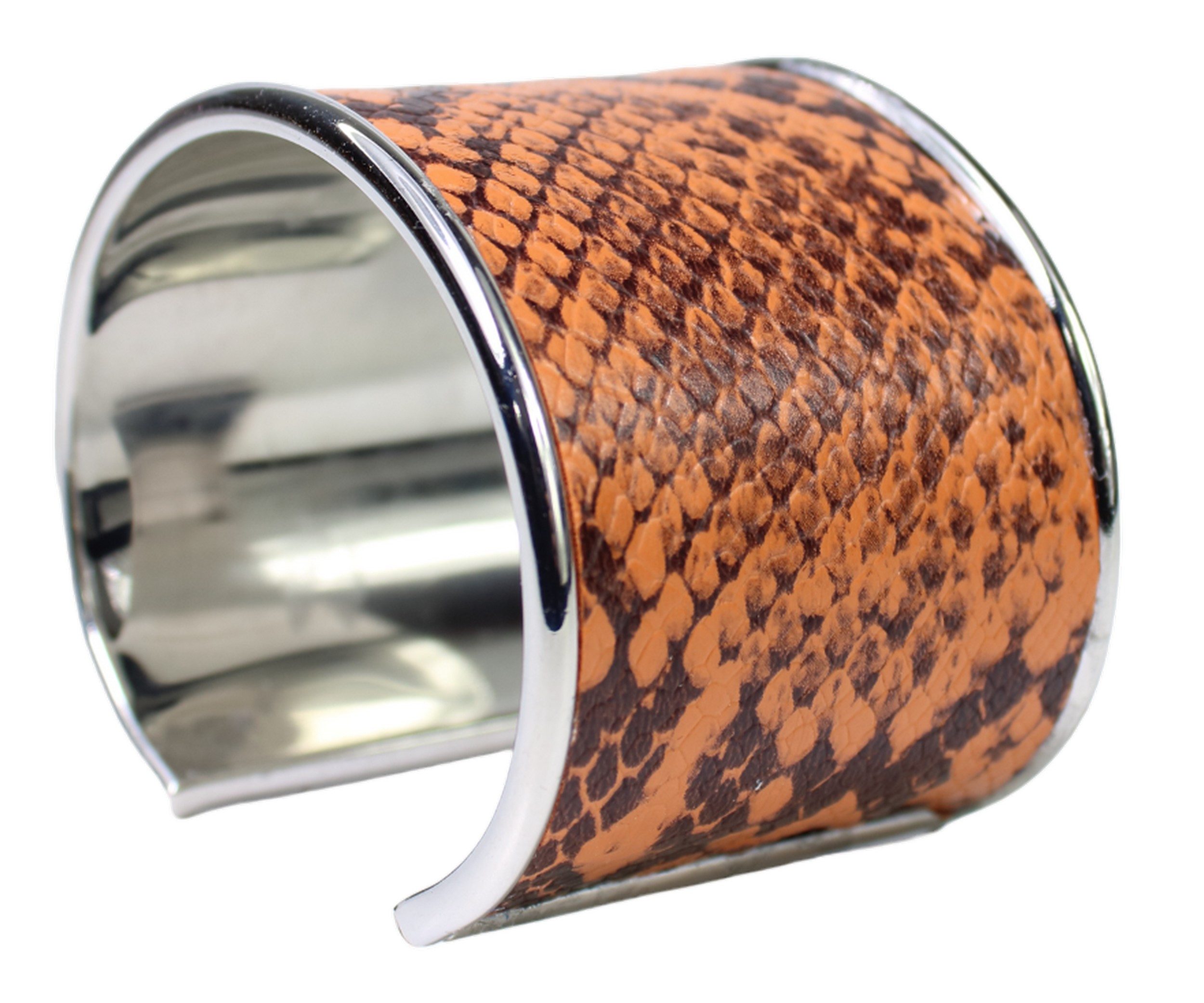 FRONHOFER Edelstahlarmband 19207, 4,5 cm breiter Armreif aus Edelstahl und Kunstleder, Python Optik